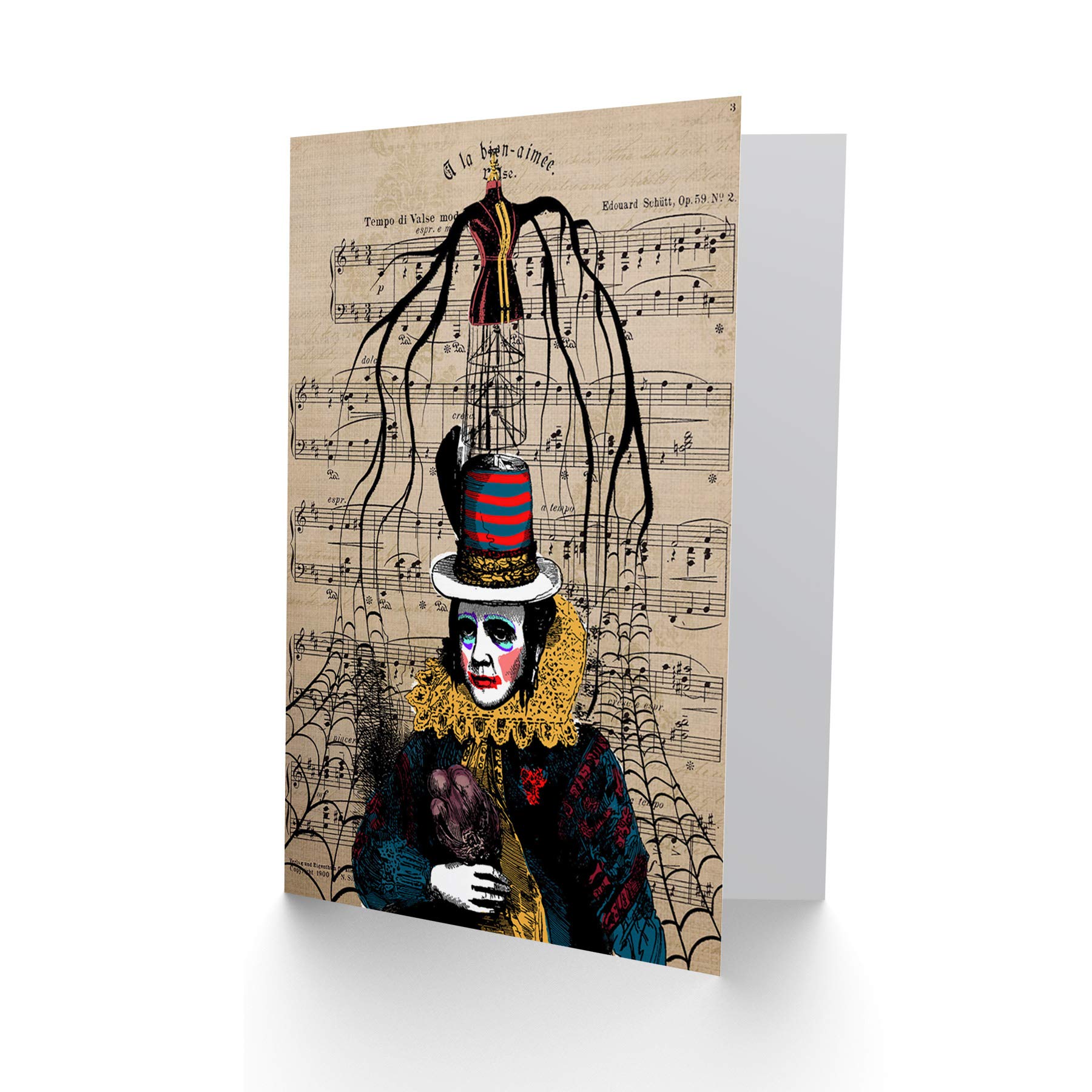 Vintage Upcycled Clown Sheet Music Birthday Greeting Card - Unique Handmade Gift for Music Lovers - Perfect for Birthdays, Anniversaries & Special Occasions