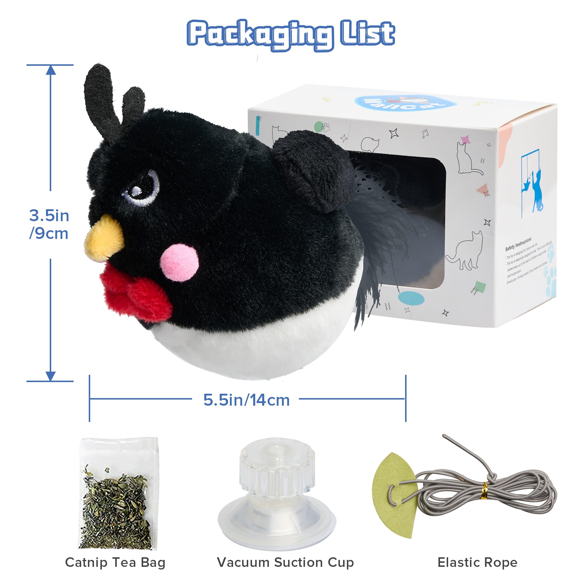 Interactive Chirping Bird Cat Toy - Hanging Retractable Teaser with Catnip for Indoor Cats - Chase Exercise & Play - Perfect for Teaser Stick & Playtime (1pc, Black)