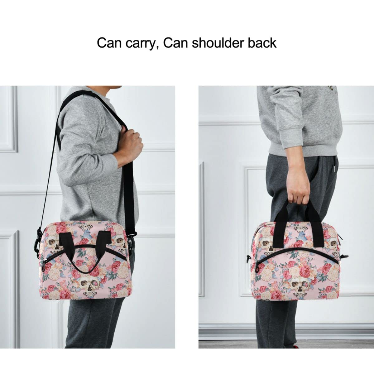 MNSRUU Insulated Lunch Bag with Skulls & Butterfly Design - Leakproof Reusable Lunch Tote for Women & Men - Perfect for Work, School, Picnics & Outdoor Activities