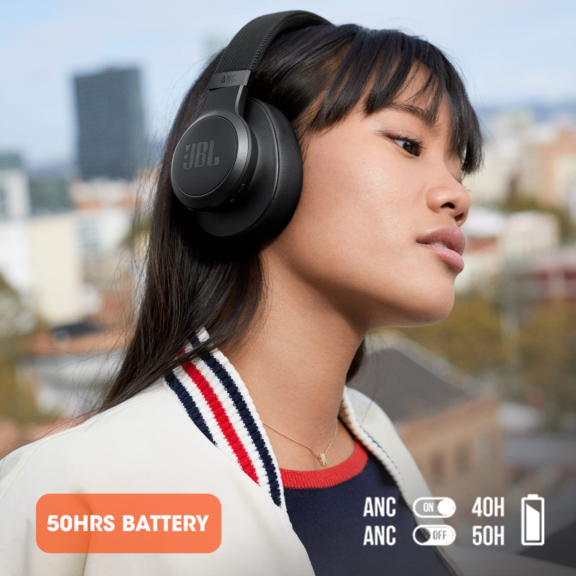 JBL Live 660NC Wireless Over-Ear Bluetooth Headphones with Active Noise Cancellation, 50-Hour Playtime, Foldable Design - Perfect for Travel, Work & Music Lovers (Black)