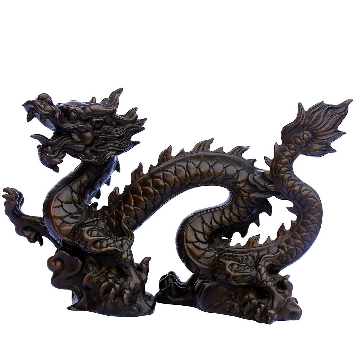 Feng Shui Brass Brown Dragon Riding Clouds Statue - Unique Home Decor, Office Ornament & Business Gift for Good Luck & Prosperity | Perfect for Living Room, Desk Display & Corporate Gifting