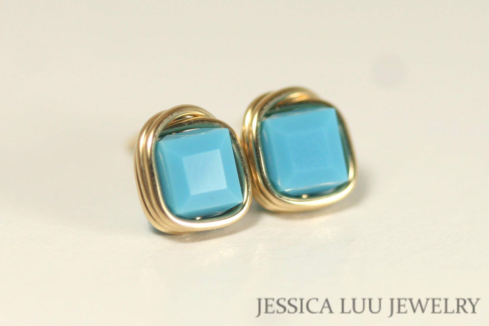 Handmade Gold Turquoise Blue Stud Earrings with Optional Matching Necklace | Boho Chic Jewelry for Women | Perfect for Parties, Weddings & Everyday Wear