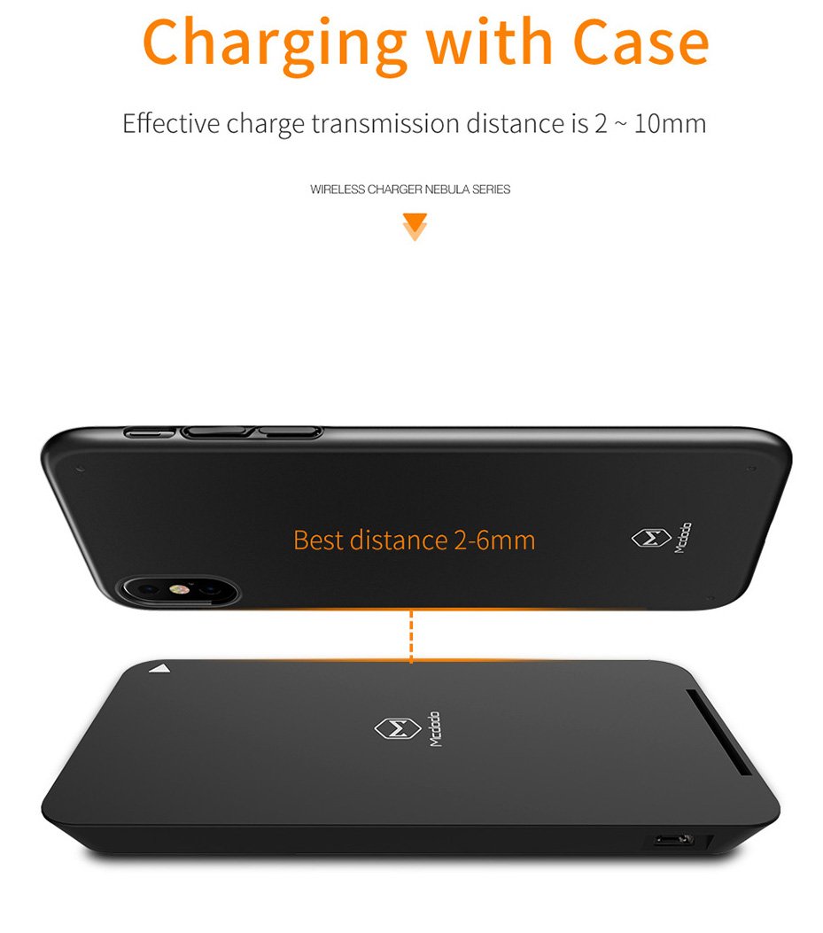 Mcdodo 10W Fast Wireless Charger Stand/Pad - Compatible with iPhone X, 8/8 Plus, Samsung Galaxy S8/S8+/S7/S7 Edge/S6 Edge+, Nexus 5/6/7 & Qi-Enabled Devices | LED Indicator | Fast Charging | Perfect for Home, Office & Nightstand Use (Black)
