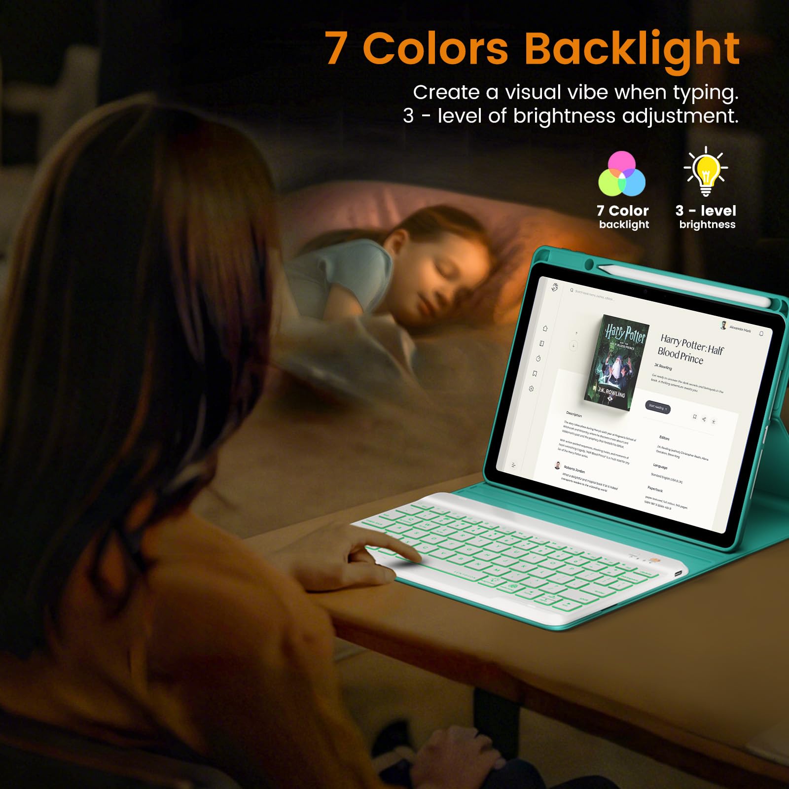 OYEEICE 7-Color Backlit Wireless Keyboard Case for iPad 9.7 inch (iPad 6th Gen 2018, 5th Gen 2017, Air 2 2014) with Pencil Holder - Teal | Perfect for Work, Study & Travel, Compatible with iPad Pro 9.7'' & Air 1/2