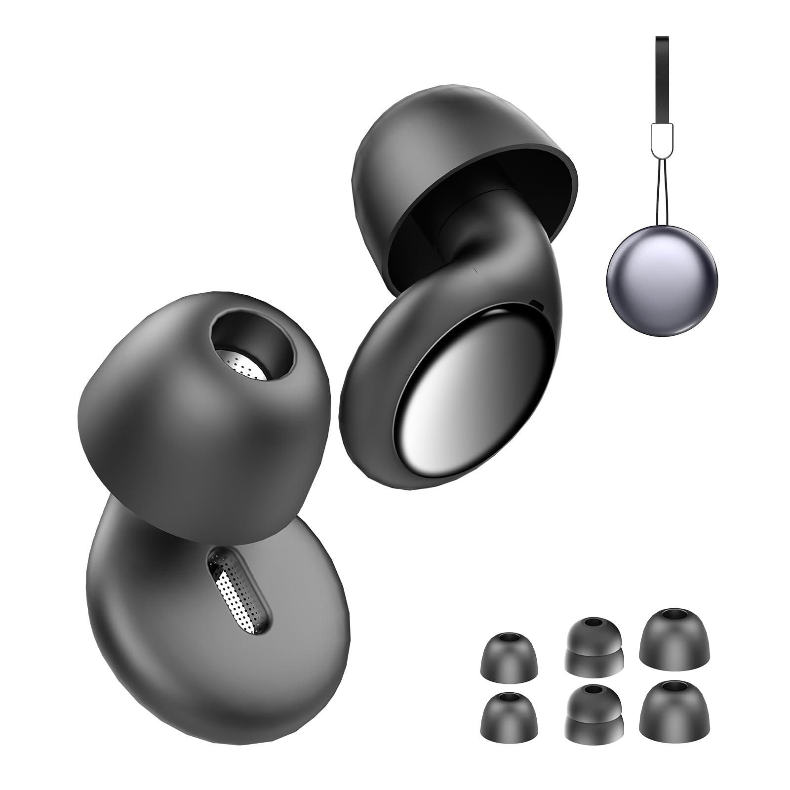 35dB Noise Reducing Silicone Ear Plugs - 4 Reusable Eartips & Travel Case Included - Clear Speech for Work, Study & Sleep - Black | Perfect for Office, Travel, Concerts & Nighttime Use