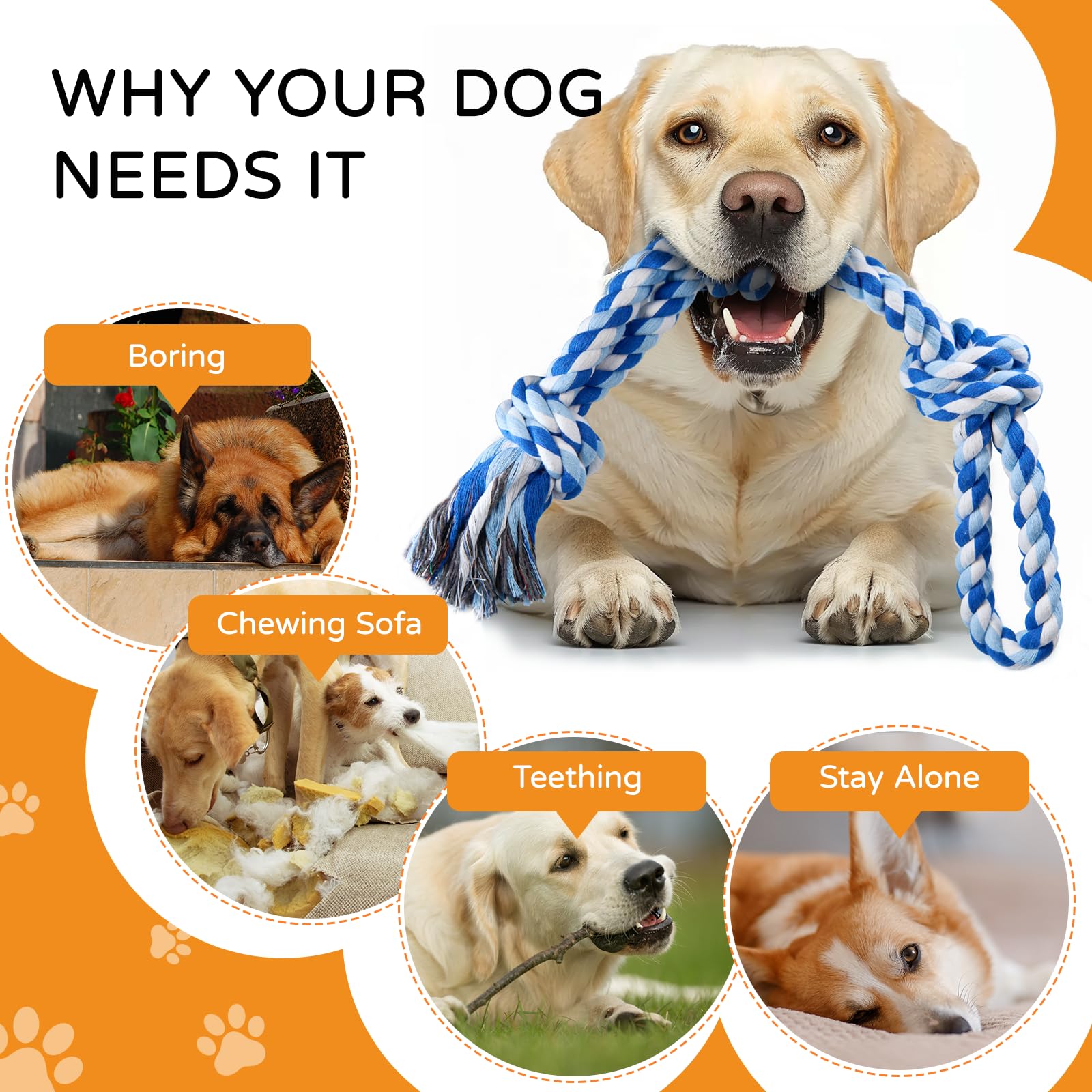 2 Pack Durable Dog Rope Toys for Medium & Large Breeds - Nearly Indestructible Chew Toys for Aggressive Chewers, Teeth Cleaning & Tug of War Play - Perfect for Boredom Relief & Interactive Playtime with Your Dog