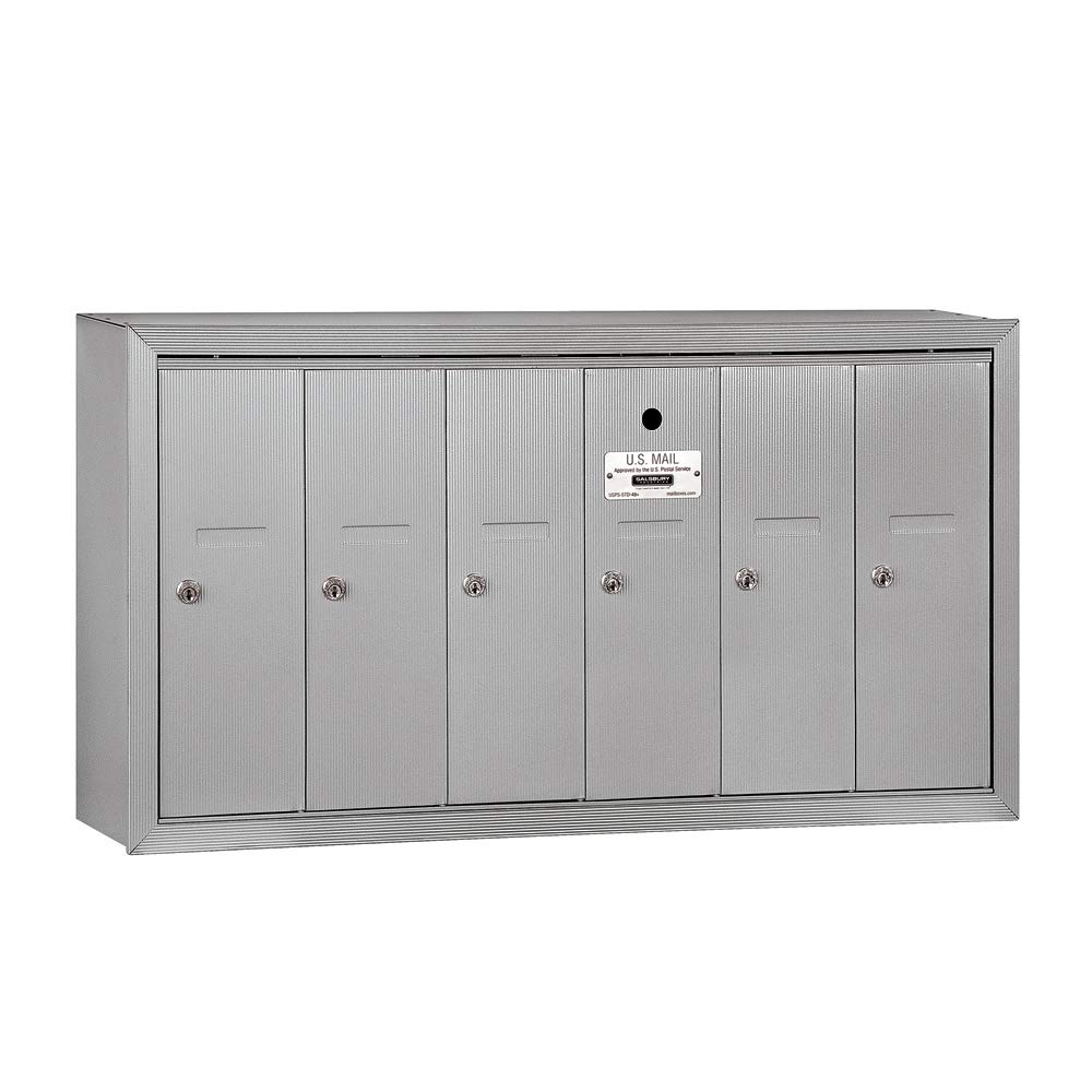 USPS Approved Salsbury Industries 3506ASU 6-Door Vertical Aluminum Mailbox - Surface Mounted for Secure Mail Delivery in Apartments, Condos & Office Buildings
