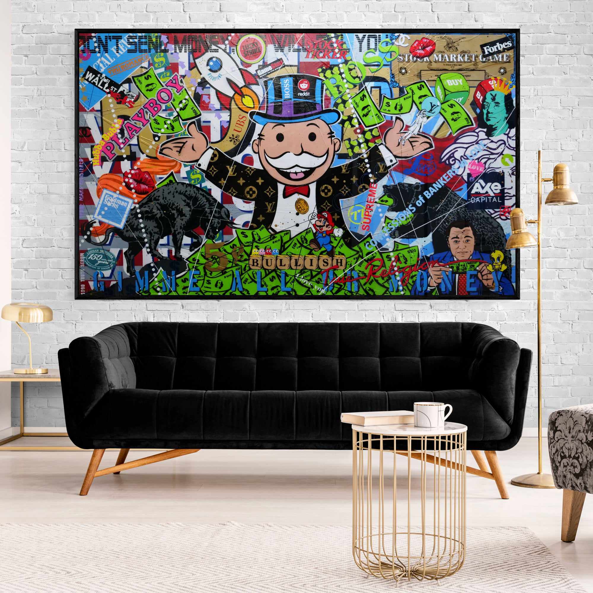 Monopoly Stock Picker 250cm x 150cm Textured Urban Pop Art Canvas - Modern Wall Decor for Living Room, Office & Game Room