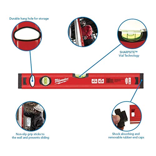 Milwaukee 4932459091 24-Inch Red/Black Slim Level - Precision Measuring Tool for Carpentry, Construction & DIY Projects