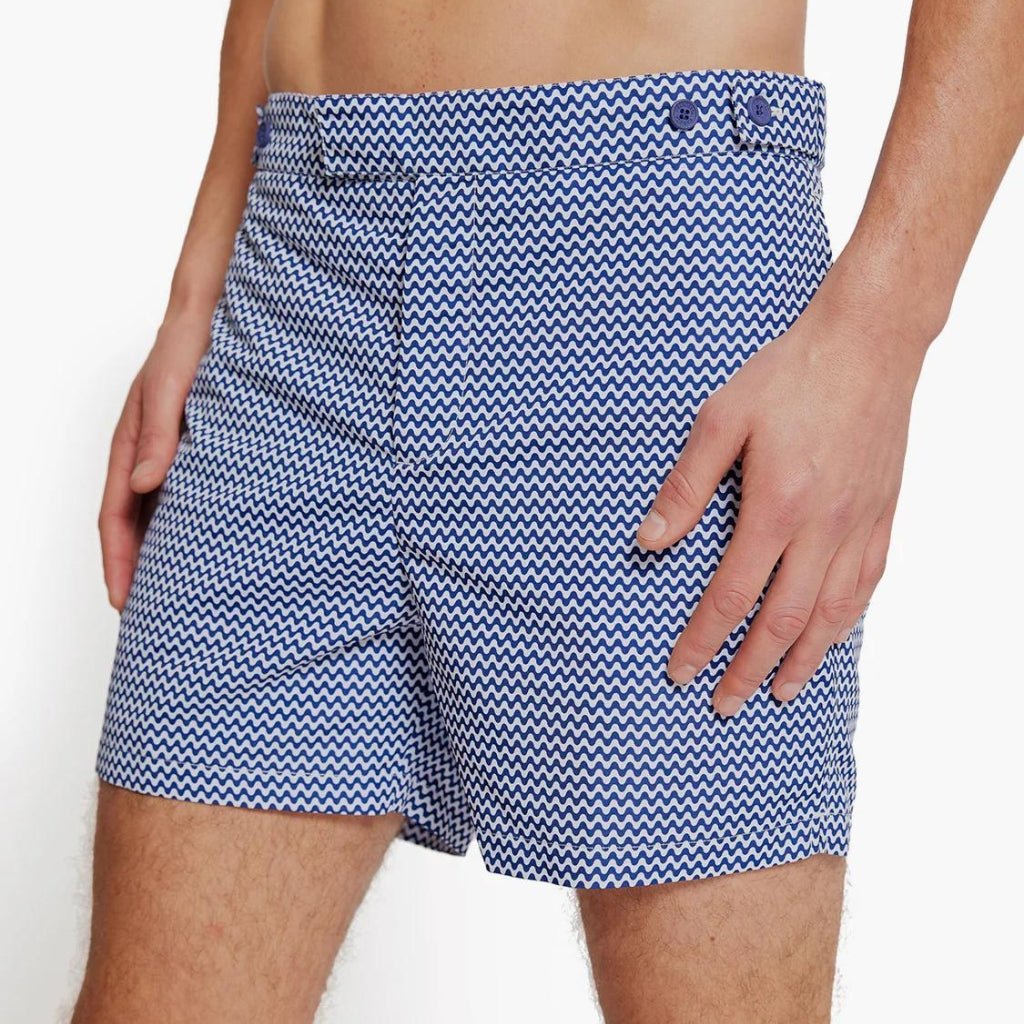 FRESCOBAL CARIOCA Men's Tailored Swim Trunks - Copacabana Navy Blue Swim Shorts for Beach, Pool & Vacation