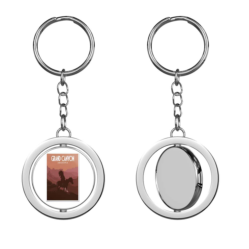 Vintage Grand Canyon Poster Design Silver Chrome Spinning Double Sided Keychain - Perfect for Travel Enthusiasts, Hikers & Souvenir Collectors