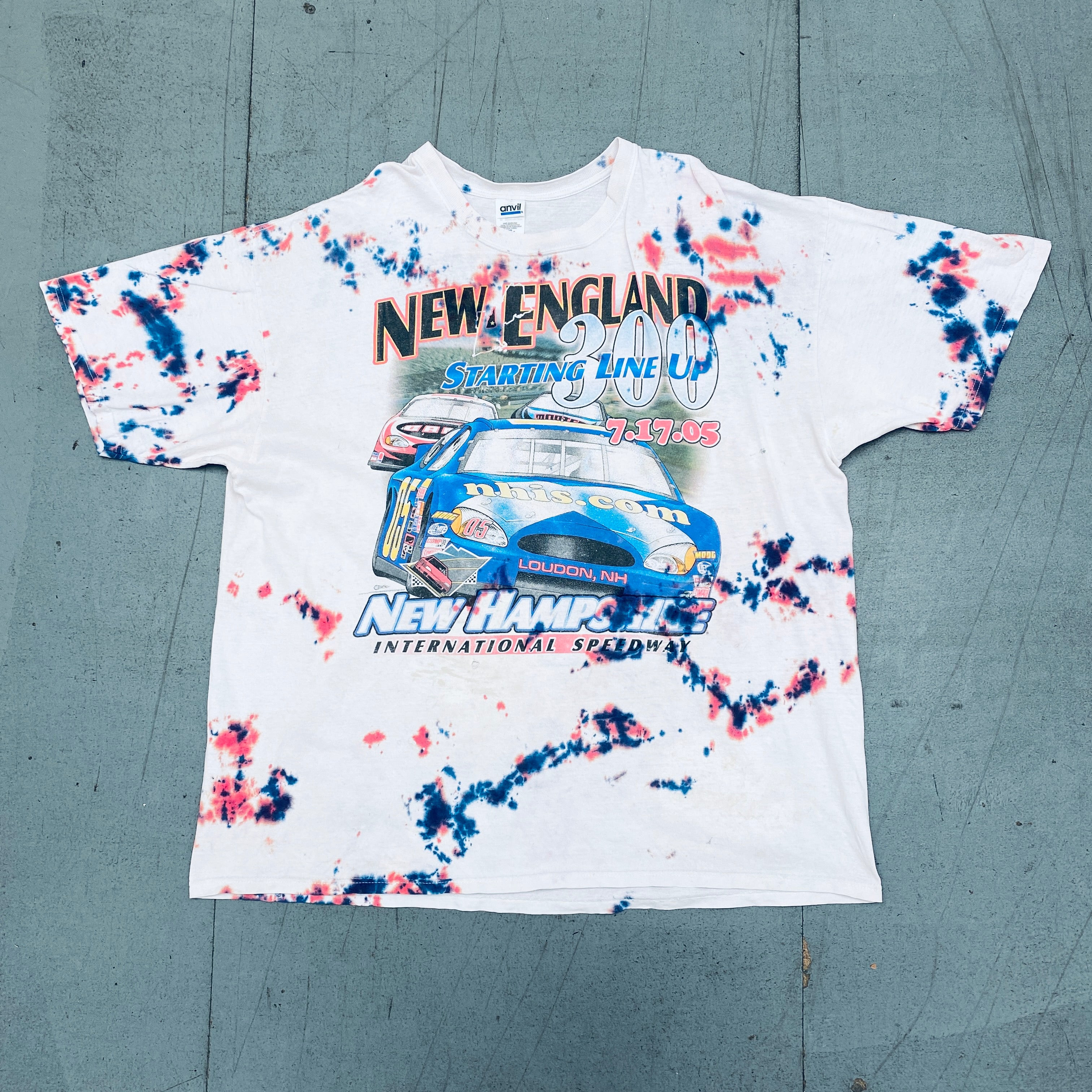 NASCAR 2005 New England 300 Tie Dye T-Shirt - XXL Size - Vintage Racing Fan Apparel for Men & Women - Perfect for Race Day, Casual Wear & NASCAR Memorabilia Collectors