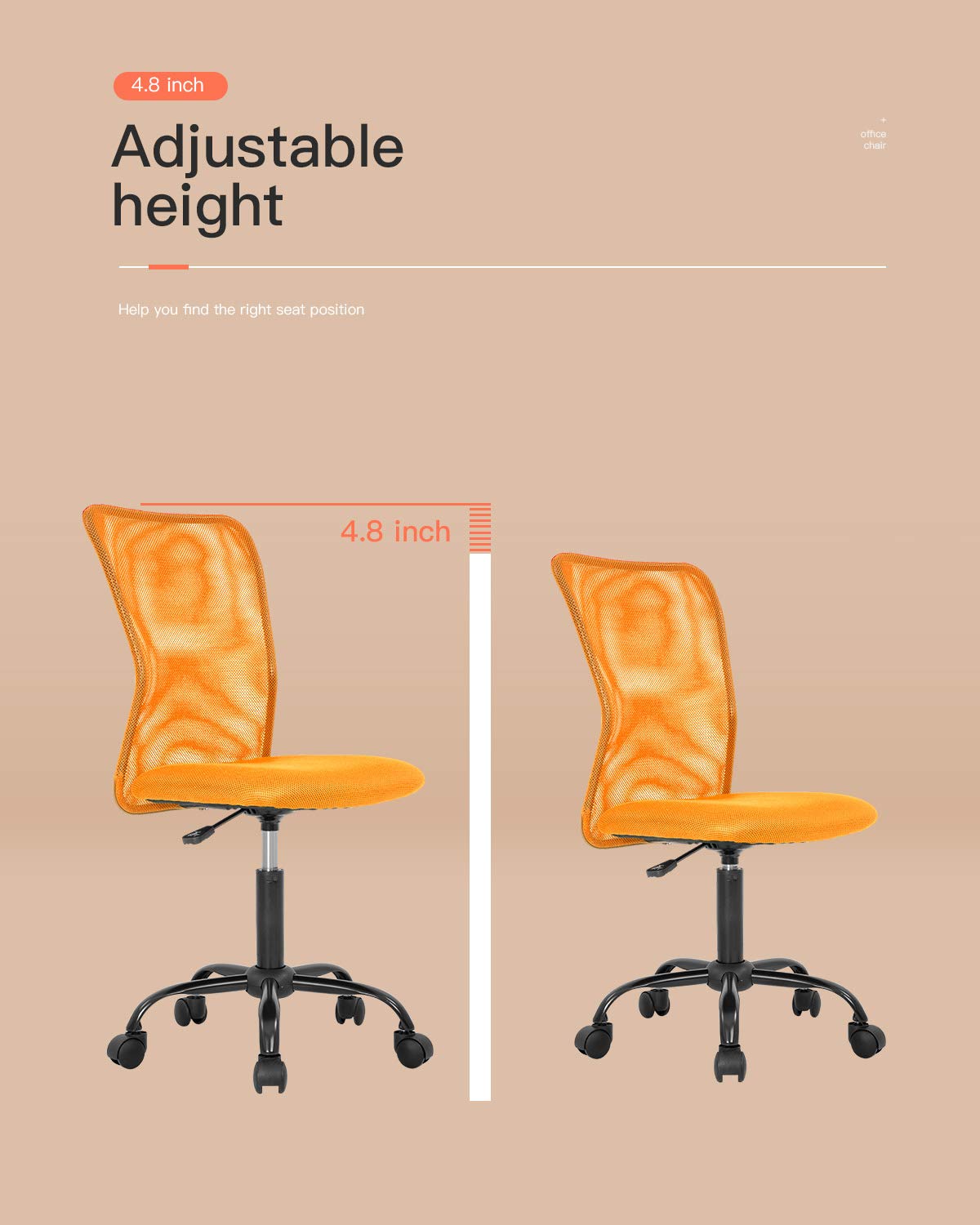 Best Ergonomic Office Chair - Mesh Computer Desk Chair with Lumbar Support, Armless Modern Executive Swivel Rolling Chair for Home & Office Workspace (Orange) - Perfect for Long Hours Sitting, Gaming & Remote Work