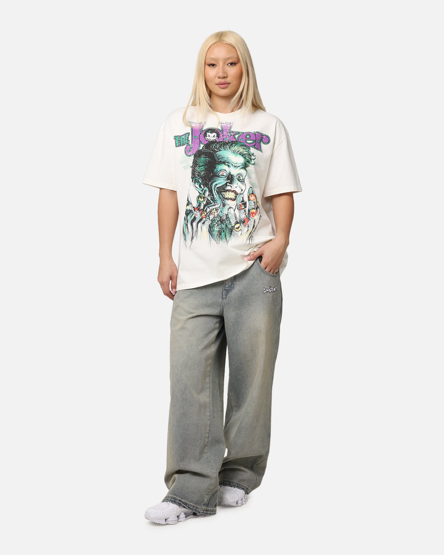 DC Batman The Joker Graphic T-Shirt - Vintage Heavy Cotton Tee for Men & Women - Off White - Perfect for Cosplay, Comic Con & Casual Wear