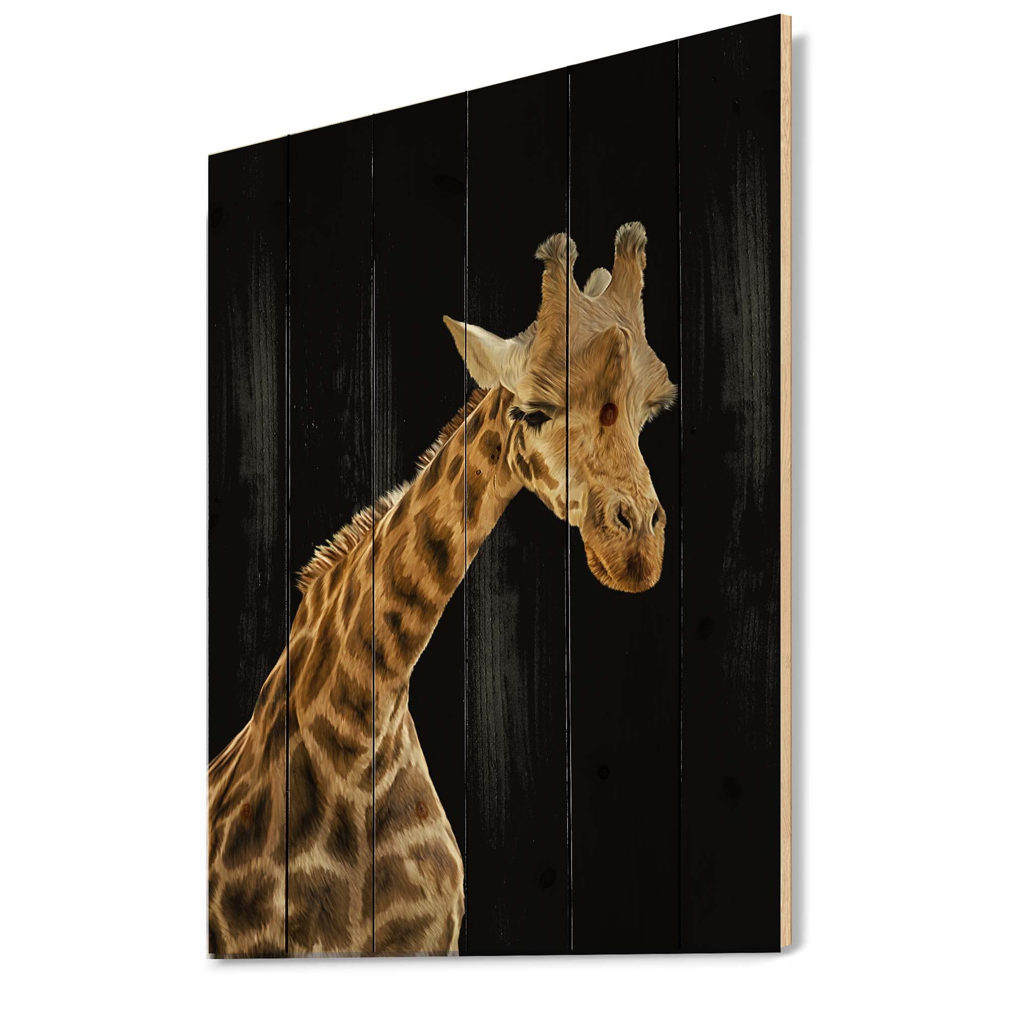 DesignQ Giraffe Portrait Farmhouse Wood Wall Decor - Black Wood Wall Art, Large Animal Wall Panels Printed on Natural Pine Wood - Perfect for Living Room, Bedroom & Nursery Decor