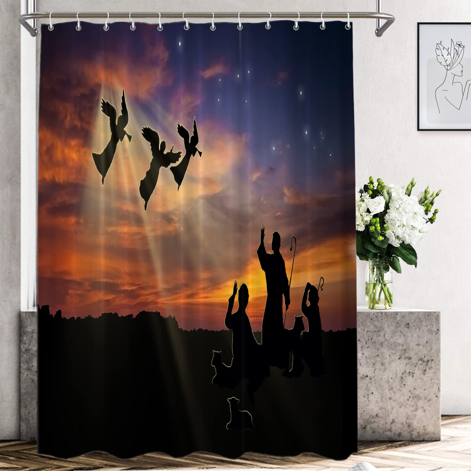 Shrahala Waterproof Christmas Shower Curtain - 72x72 Inch Holiday Bathroom Decor with Grommets, Christian Xmas Theme for Shower Stall - Perfect for Festive Home Decor & Gift Giving