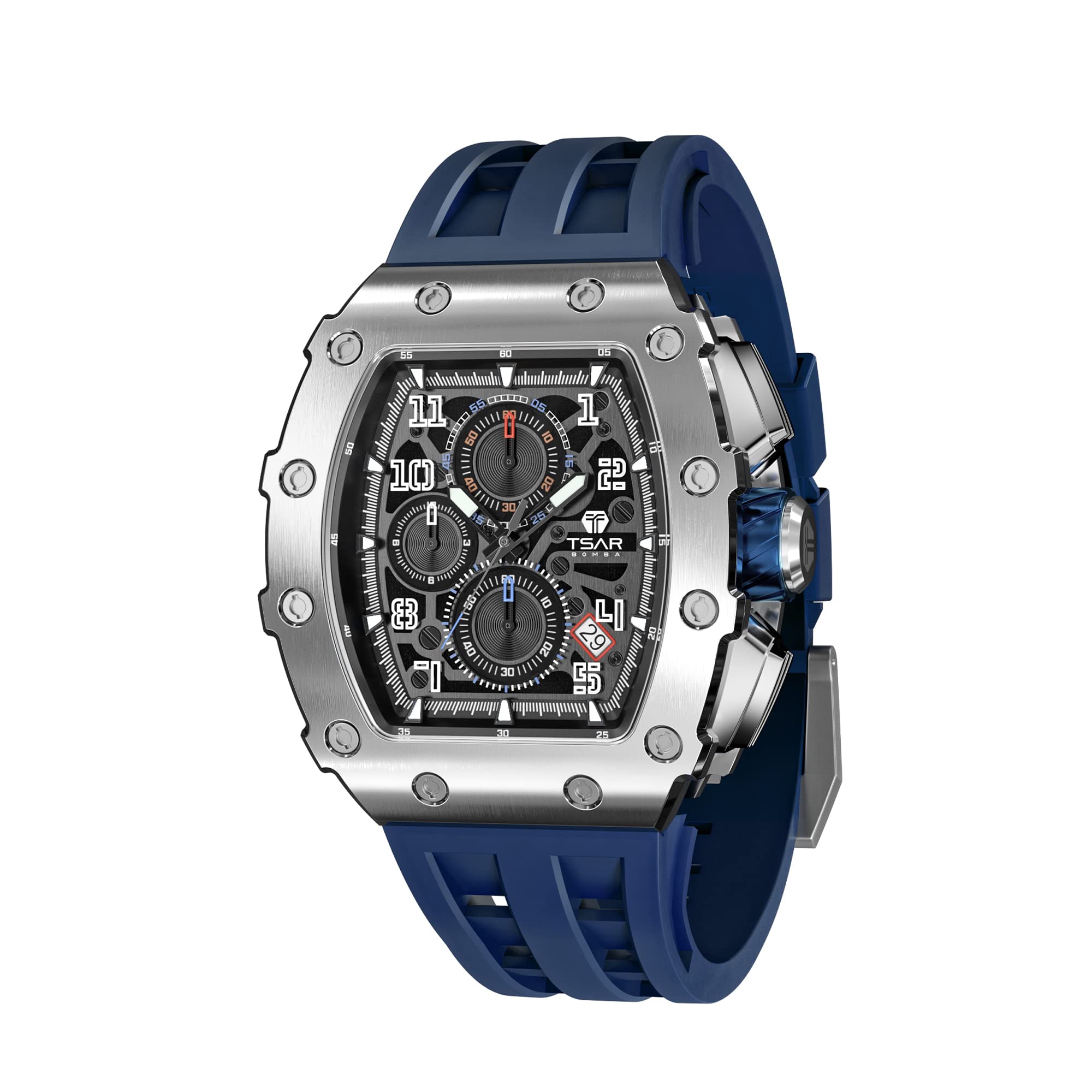 Luxury Men's Watch - 50M Waterproof Japanese Quartz Movement, Tonneau Stainless Steel Case, Sapphire Glass with Chronograph & Date Function - Cool Unique Fashion Gift for Men - Perfect for Business, Formal Events & Everyday Wear