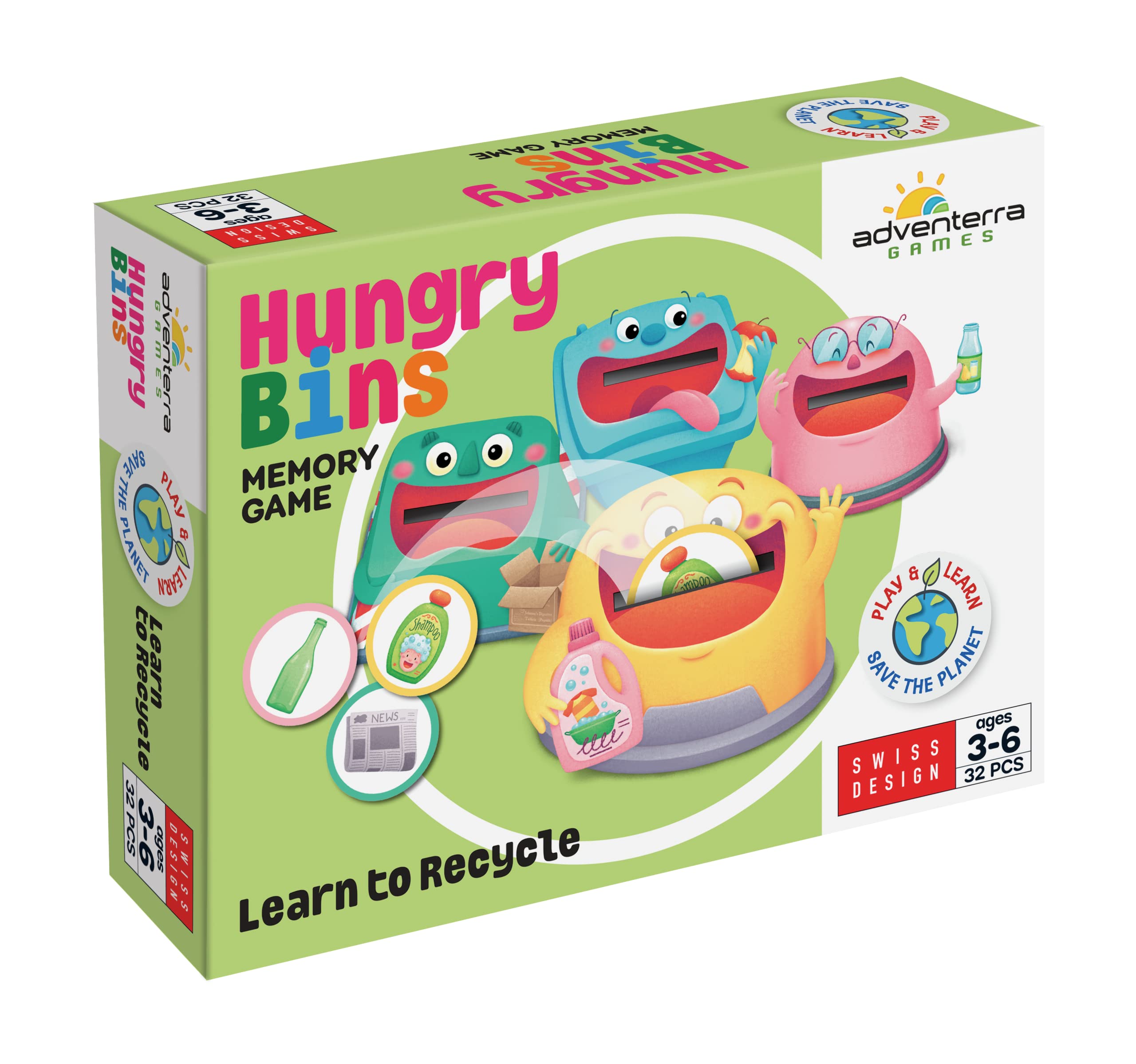 Hungry Bins - Educational Family Board Game About Recycling & Composting for Kids Ages 3-6 - Fun Preschool Learning Activity for Boys & Girls - Perfect for Classroom, Birthday Parties & Family Game Nights