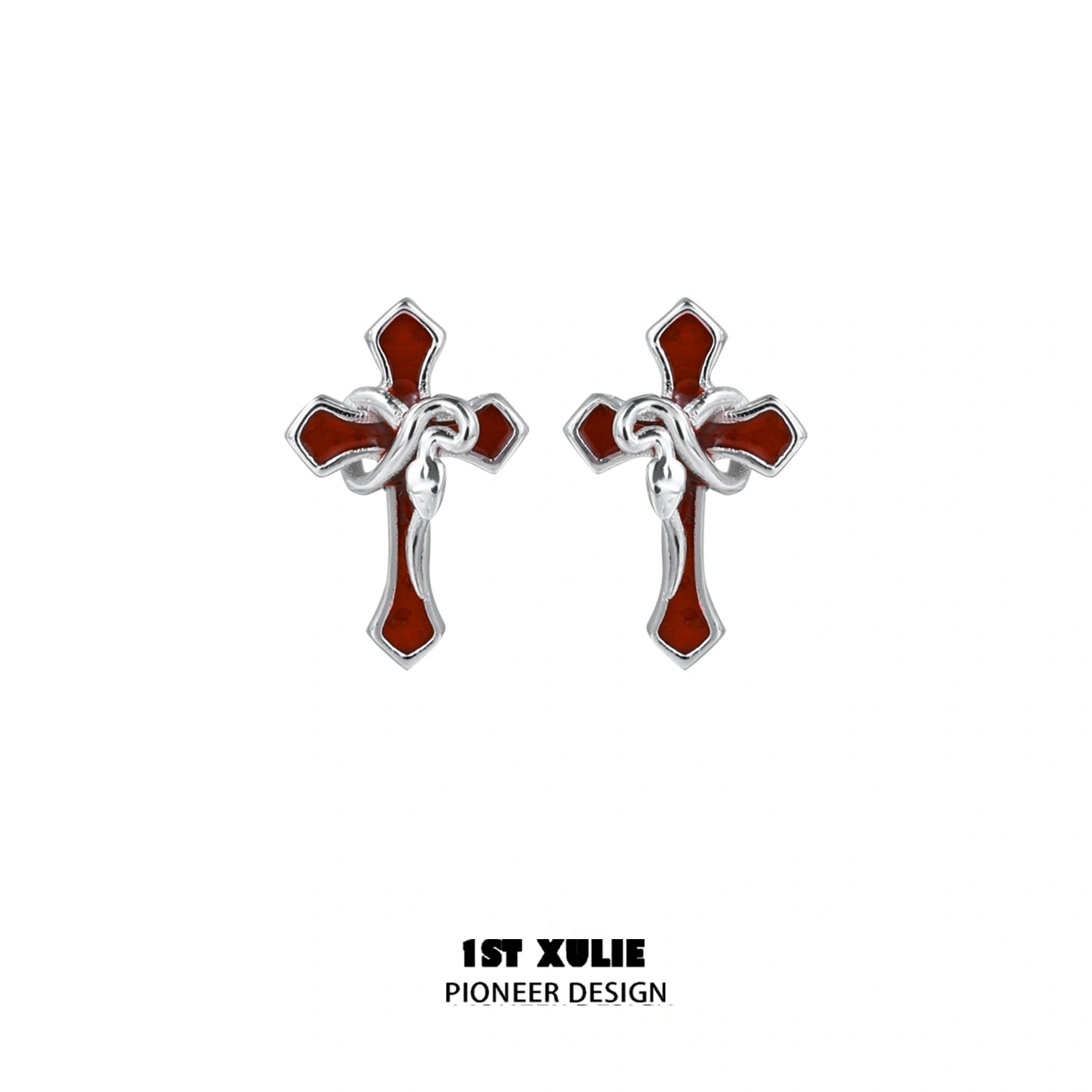 S925 Sterling Silver Snake Bite Cross Earrings for Women - Gothic Punk Jewelry for Parties, Concerts & Alternative Fashion