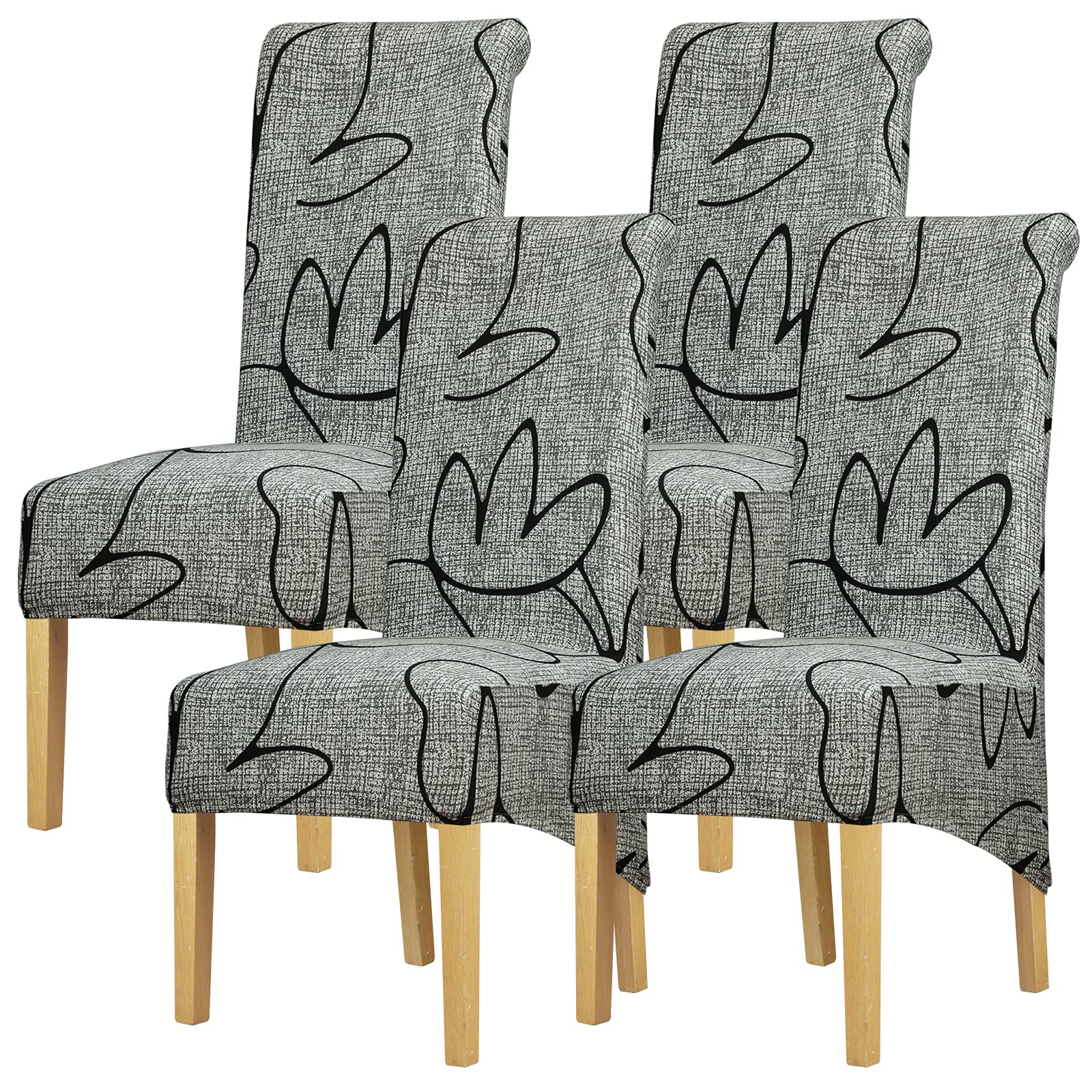 Lellen XL Stretch Dining Chair Slipcovers Set of 4 - Printed High Back Chair Covers for Large Chairs, Soft Spandex Fabric, Removable & Washable - Perfect for Dining Room, Kitchen, and Office Use