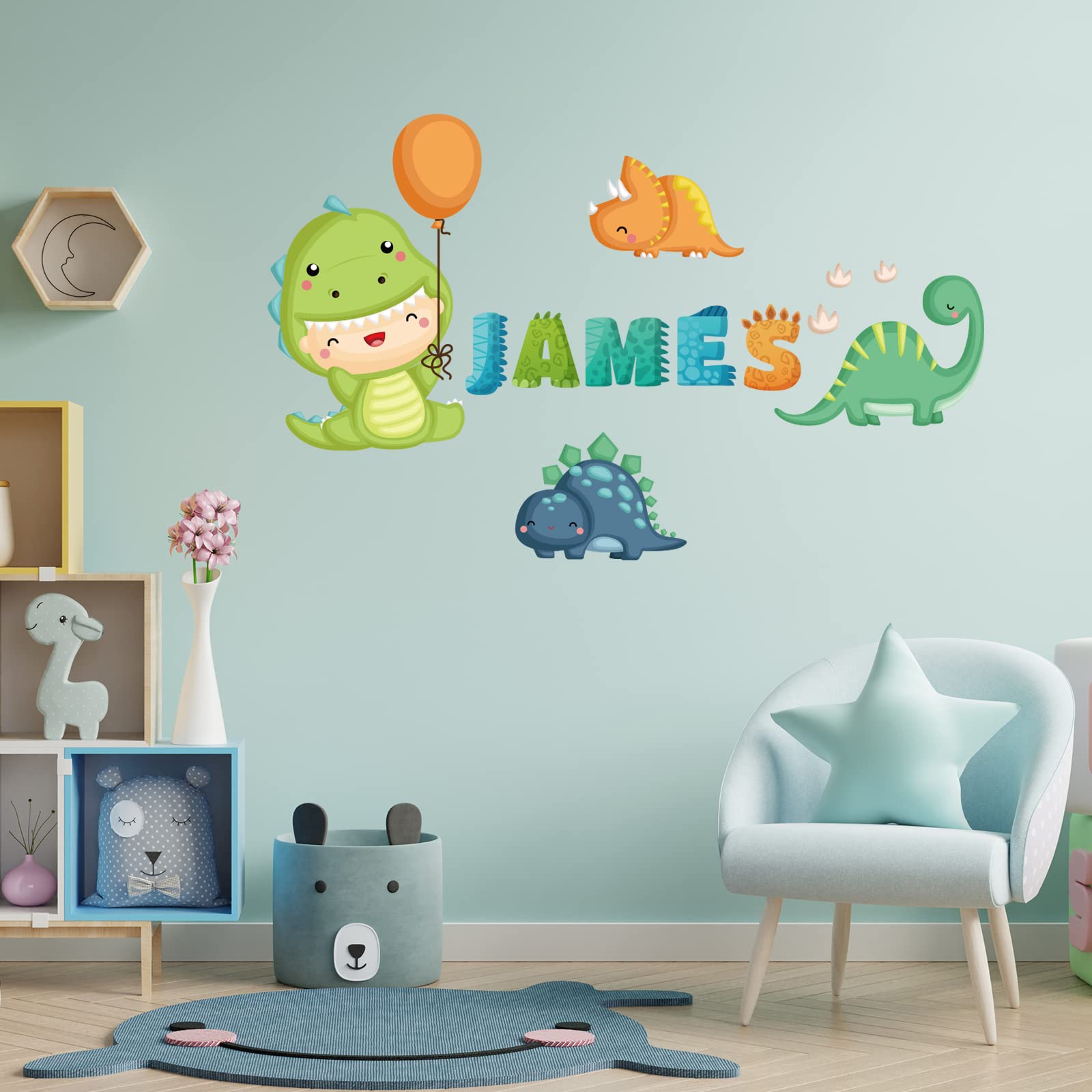 Custom Dinosaur Name Wall Decals - Personalized Vinyl Stickers for Kids Room, Nursery & Bedroom Decor - Removable Self-Adhesive Wallpaper - Perfect for Boys' Rooms, Playrooms & Home Decoration