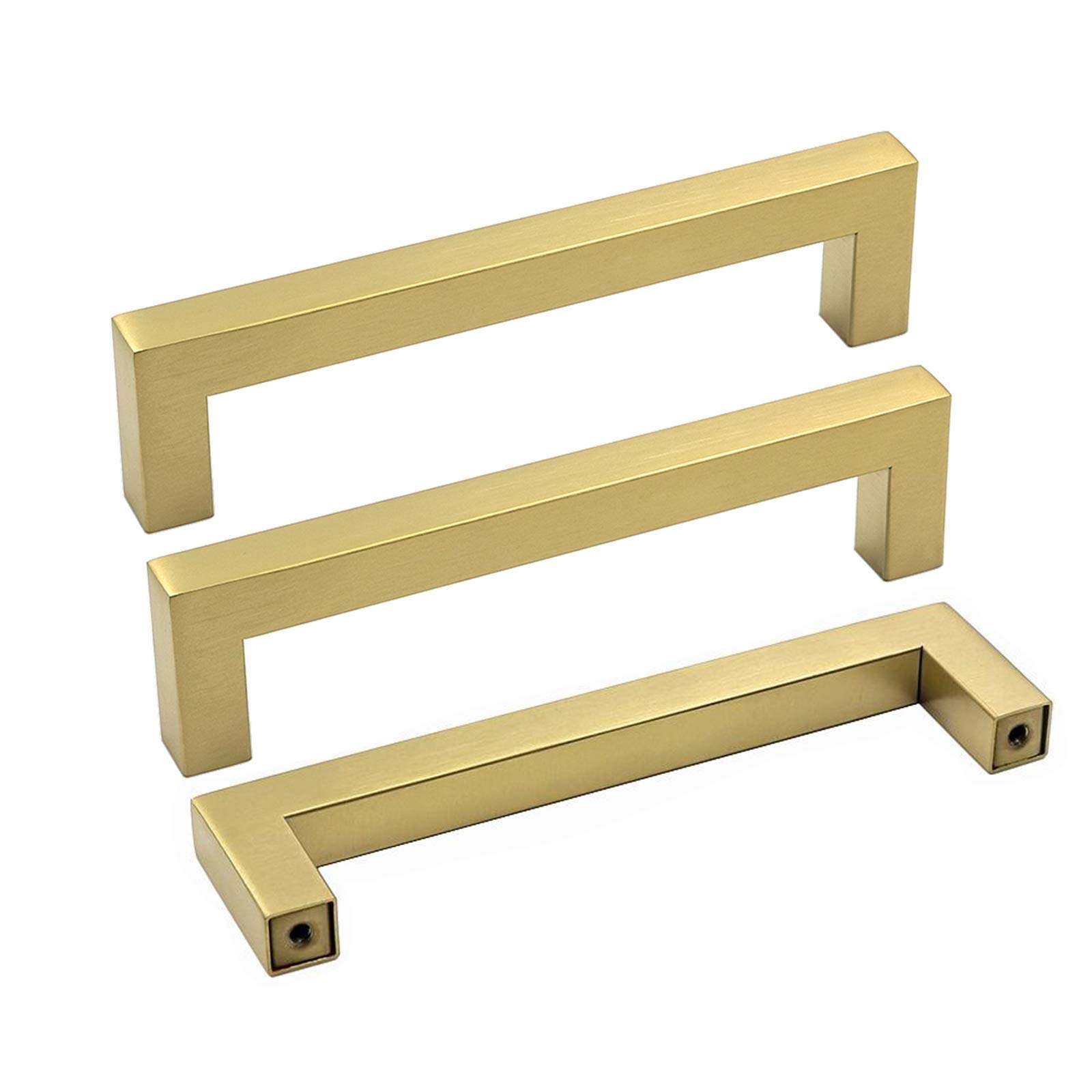 Goldenwarm Brushed Brass Cabinet Handles - 30 Pack Modern Square Drawer Pulls for Kitchen Cabinets, Dressers & Cupboards (6-1/4