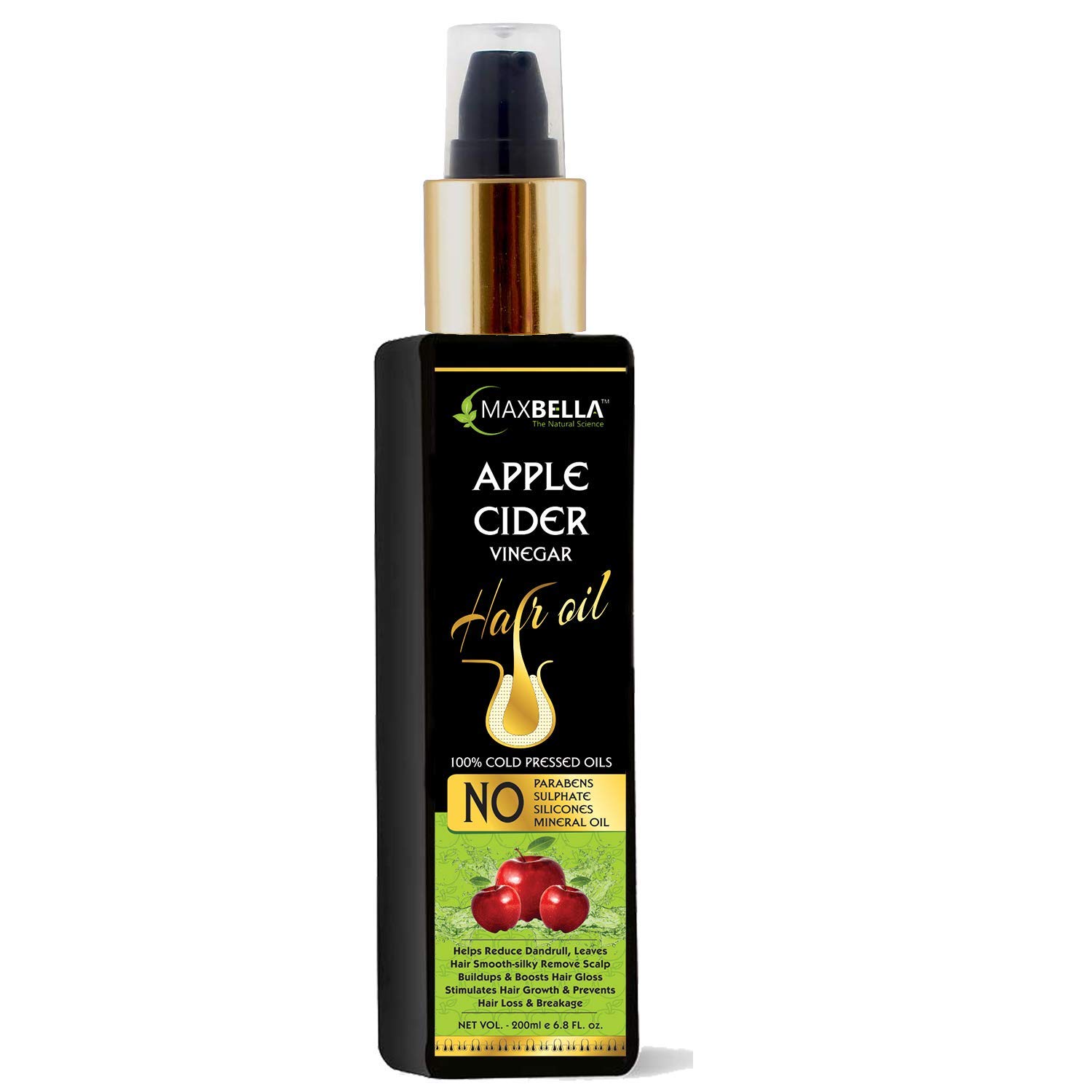 MAXBELLA® Apple Cider Vinegar Hair Oil for Hair Growth & Thickness | Natural Hair Fall Control Treatment | Silicone & Mineral Oil Free | Non-Sticky Formula for Men & Women | 200ml | Perfect for Dry, Damaged Hair & Scalp Care