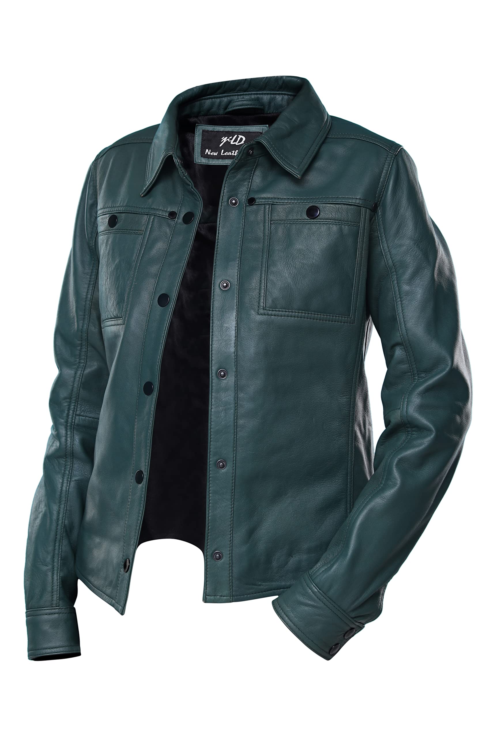 Jild Women's Button Front Lambskin Leather Jacket Shacket - Long Sleeve Casual Shirt Jacket with Bust Pocket | Perfect for Fall Layering, Date Nights & Office Wear