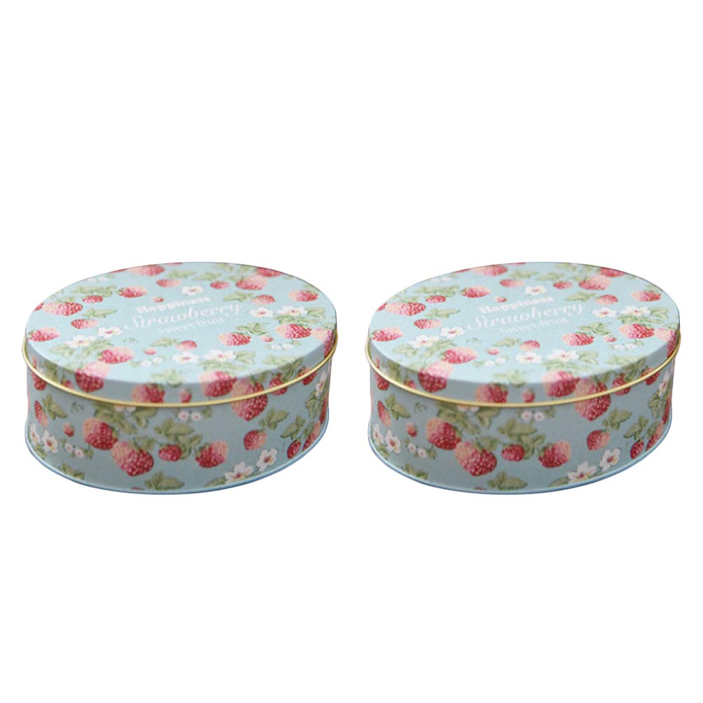 Amosfun 2-Pack Round Tin Storage Containers for Cereal, Candy, Tea, Coffee, Sugar, Cookies & Biscuits - Airtight Kitchen & Pantry Organizer - Perfect for Home, Office & Gift Giving (Sky Blue)
