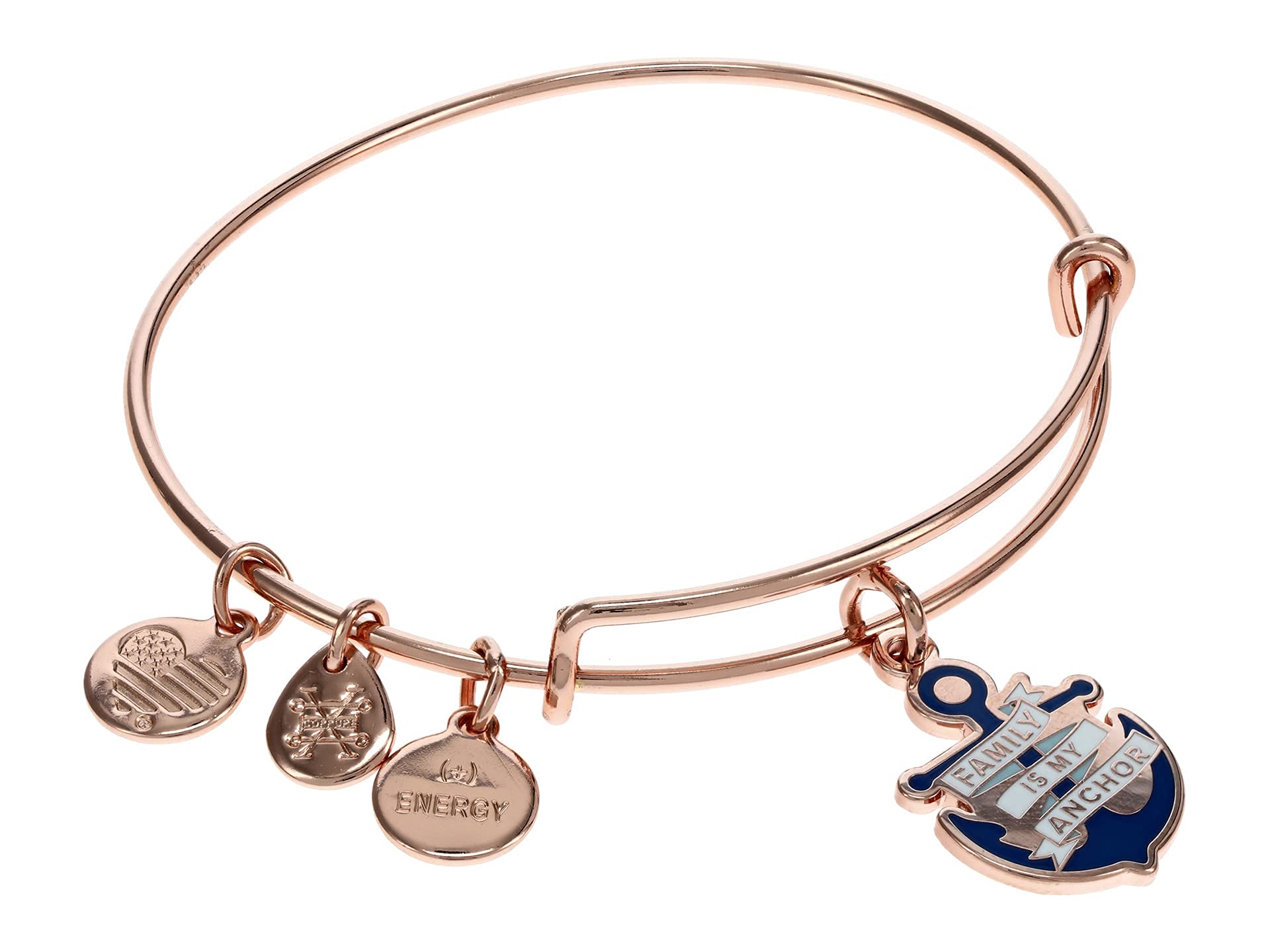 Alex and Ani Expandable Bangle Bracelet - Family is My Anchor - Shiny Rose Gold & Blue Charm Bracelet for Women - Perfect Gift for Mother's Day, Birthday & Anniversary