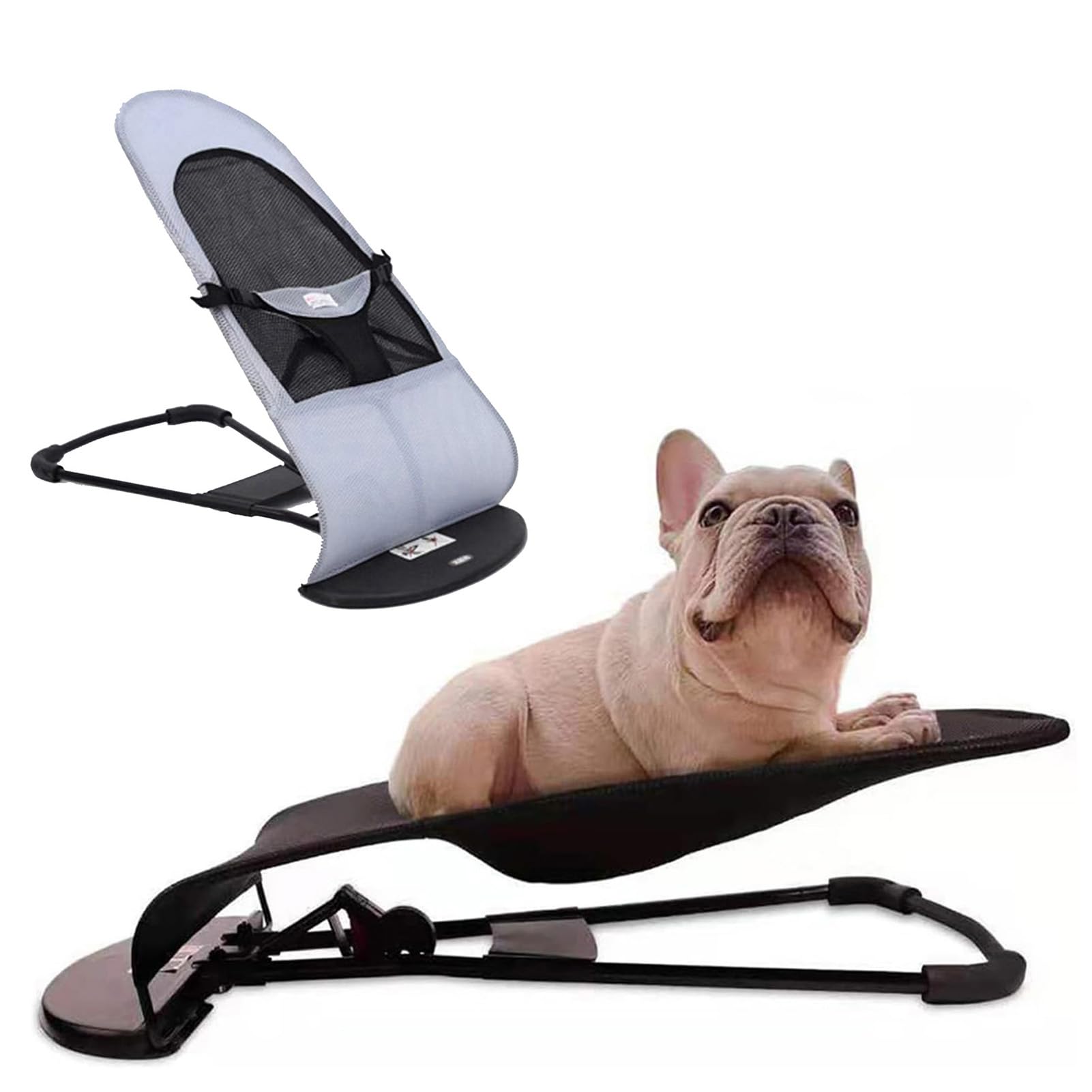 Portable Rocking Chair for Dogs & Cats - Washable, Thickened Pet Bed for Bulldogs, Schnauzers, Teddy & Puppies (Grey) - Perfect for Indoor Lounging, Outdoor Relaxation & Pet Napping Areas