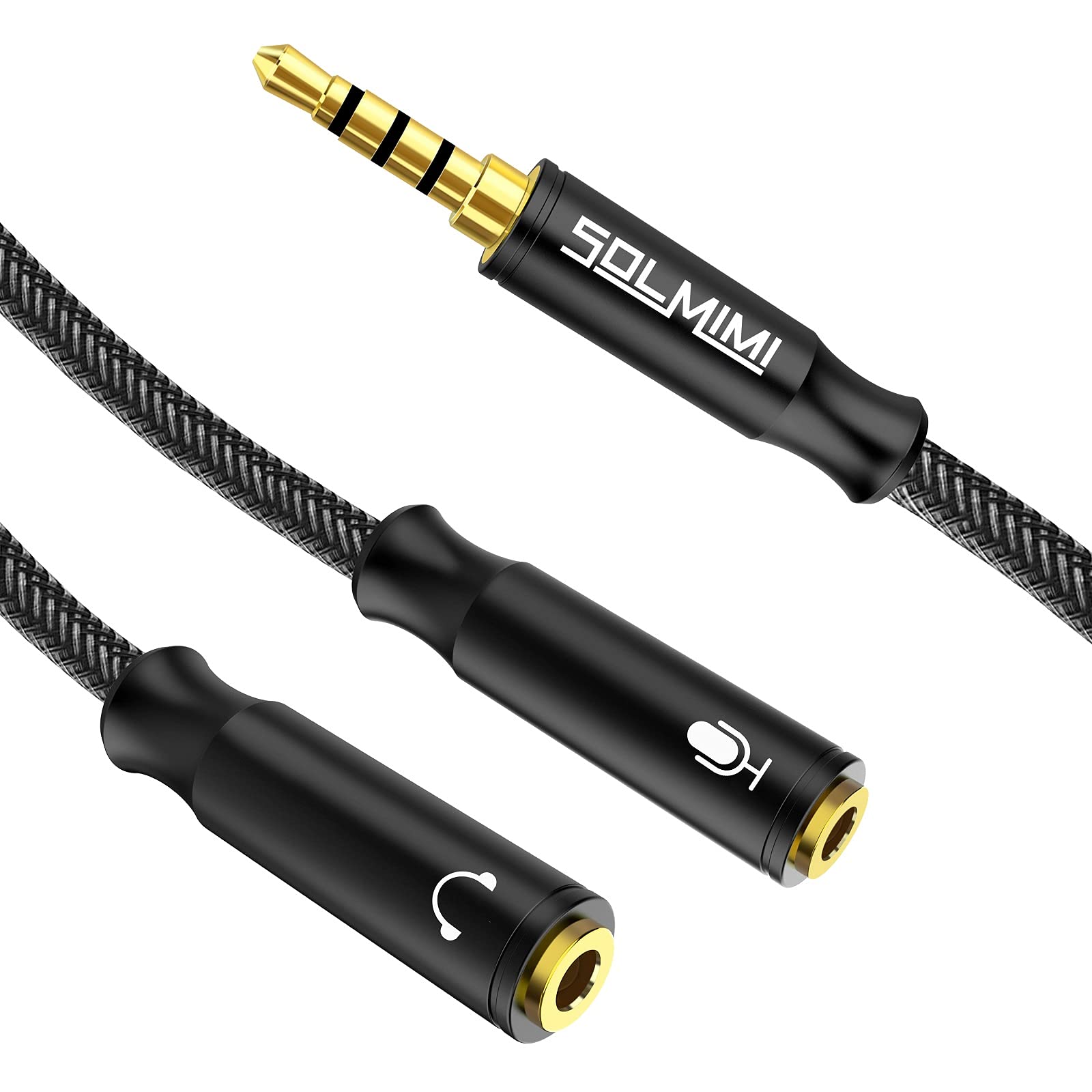 SOLMIMI TRRS Headset Splitter Adapter - 3.5mm Audio Mic & Headphone Jack Splitter for Xbox One, PC, PS4, Smartphones | Dual-Plug Headset Converter with 11-inch (30cm) Cable | Perfect for Gaming, Streaming & Conference Calls