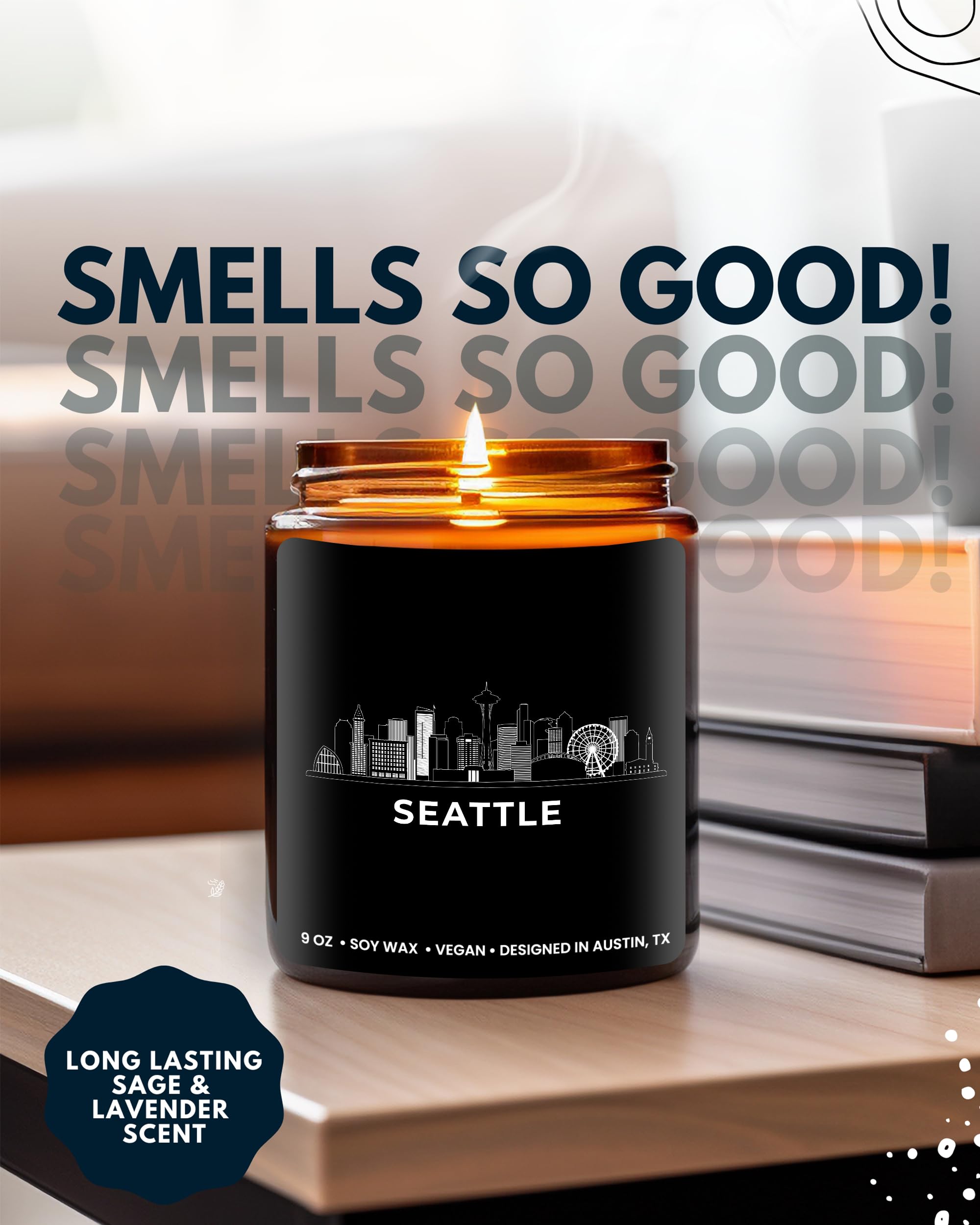 Seattle Scented Candle - Best Seattle Souvenirs & Unique Gifts for Women & Men | Seattle-Themed Home Decor, Birthday, Christmas & Housewarming Presents | Perfect for Relaxation & Pacific Northwest Inspired Spaces