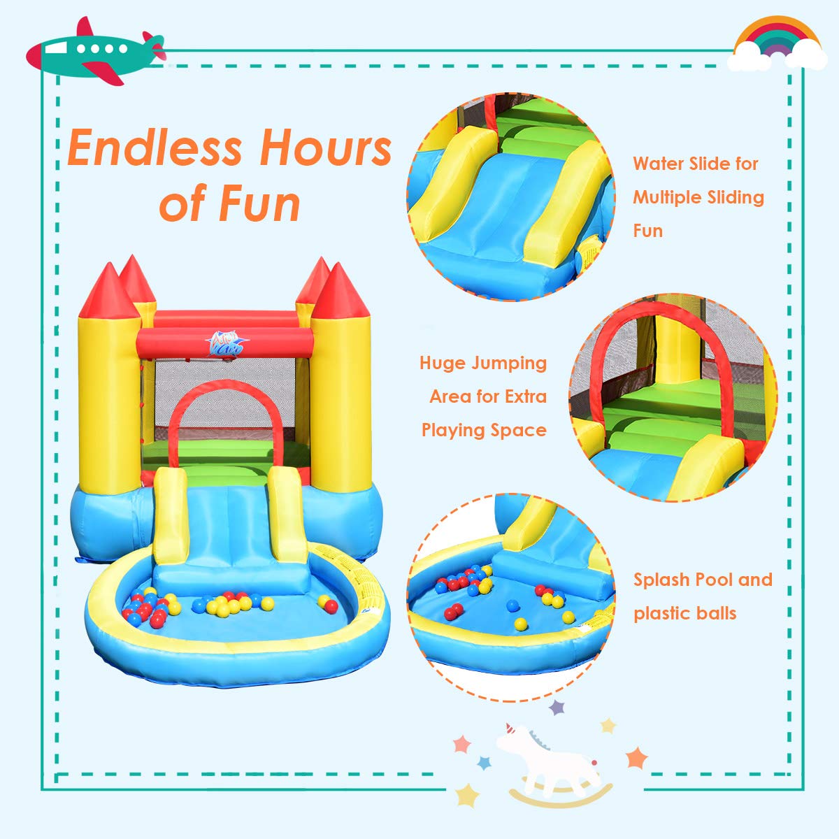 **HONEY JOY Inflatable Water Slide for Kids & Adults - Toddler Bounce House with Ocean Ball Pit & Slide - Indoor/Outdoor Blow Up Water Park Castle (Includes 580W Blower) - Perfect for Backyard Parties, Summer Fun, and Family Gatherings**