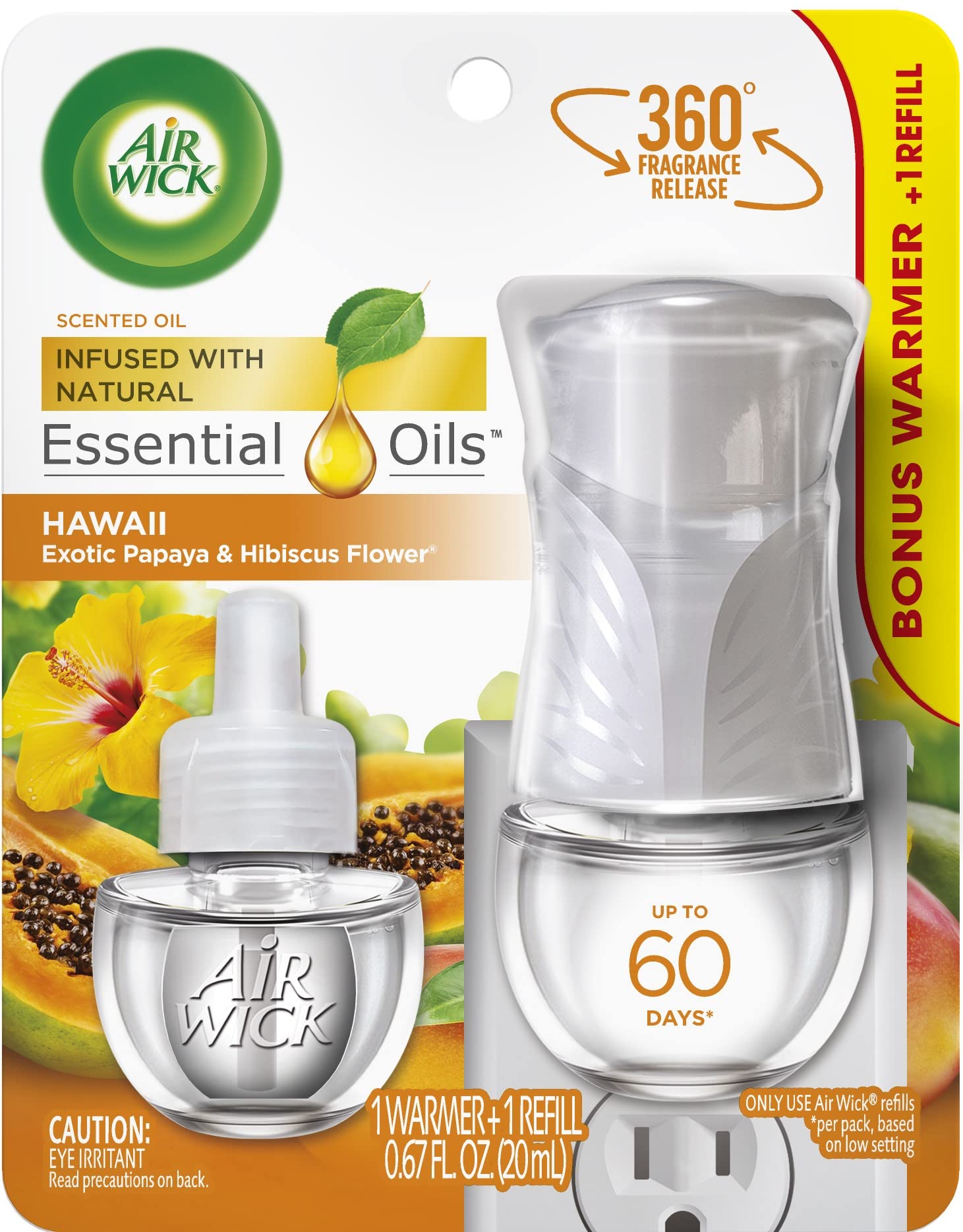Air Wick Plug in Scented Oil Warmer with Refill - Hawaiian Breeze Fragrance, 0.67oz Essential Oil Air Freshener for Home, Office & Bathroom - Long-Lasting Aroma & Relaxing Atmosphere