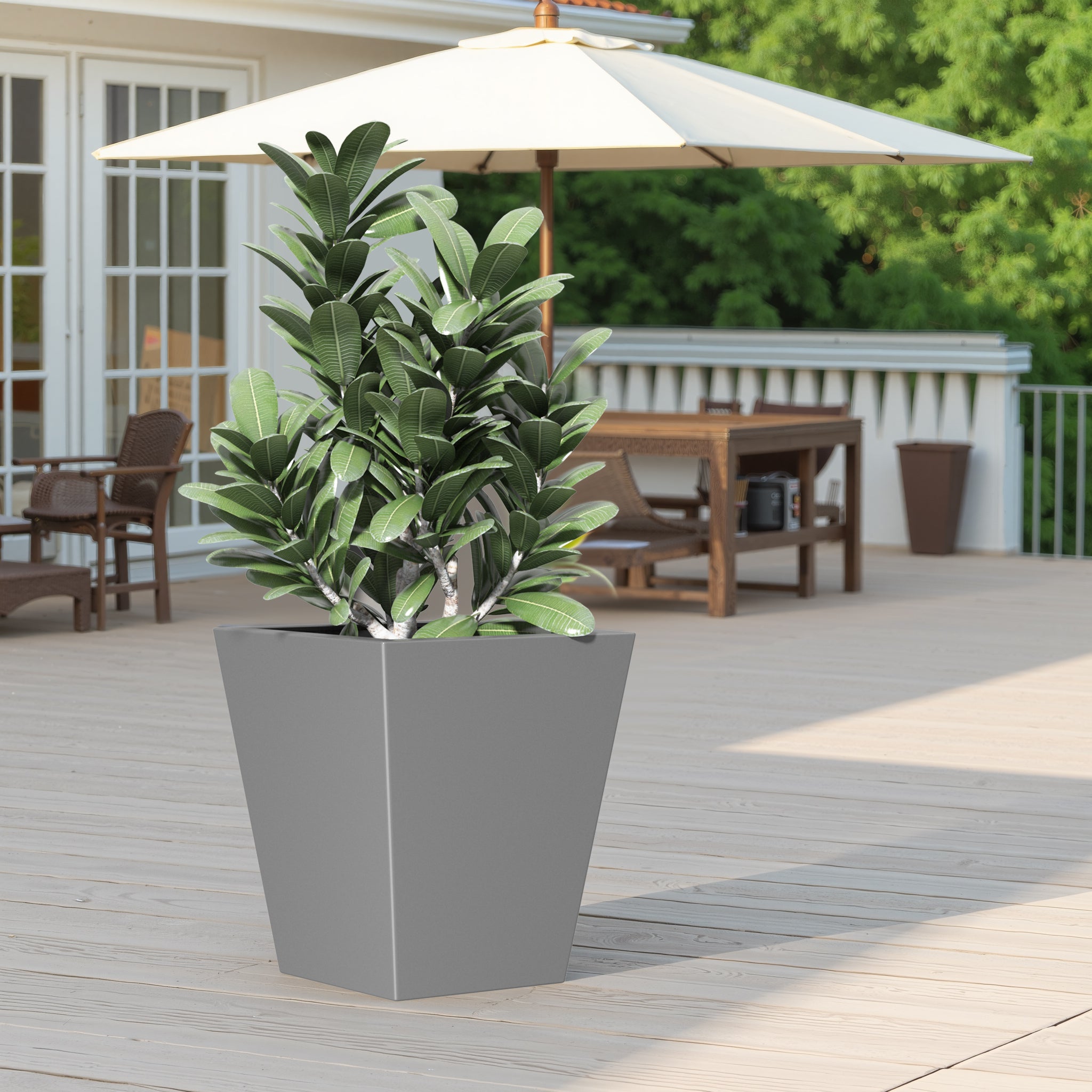 22 Inch Tall Metal Tapered Planter - Large Outdoor & Indoor Garden Pot with Drainage Hole & Rubber Plug, Modern Home Decor for Patio, Living Room, Balcony & Office Spaces