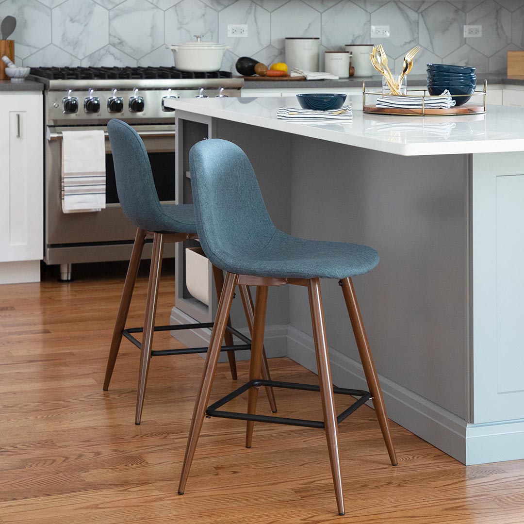 Modern Pebble Counter Stools (Set of 2) - Bar Height Kitchen Island Stools with Back Support for Dining Room, Breakfast Nook & Home Decor