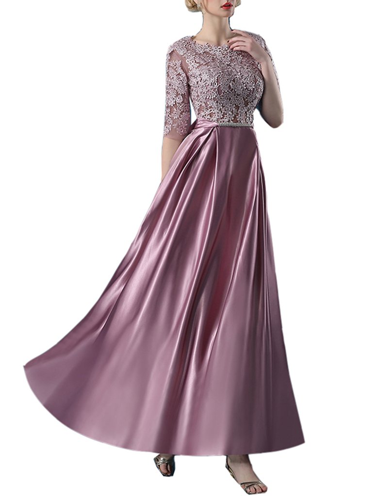 Emanni Women's Elegant Long Sleeve Applique Formal Evening Gown - Light Plum Size 10 | Perfect for Prom, Wedding Guest & Black Tie Events