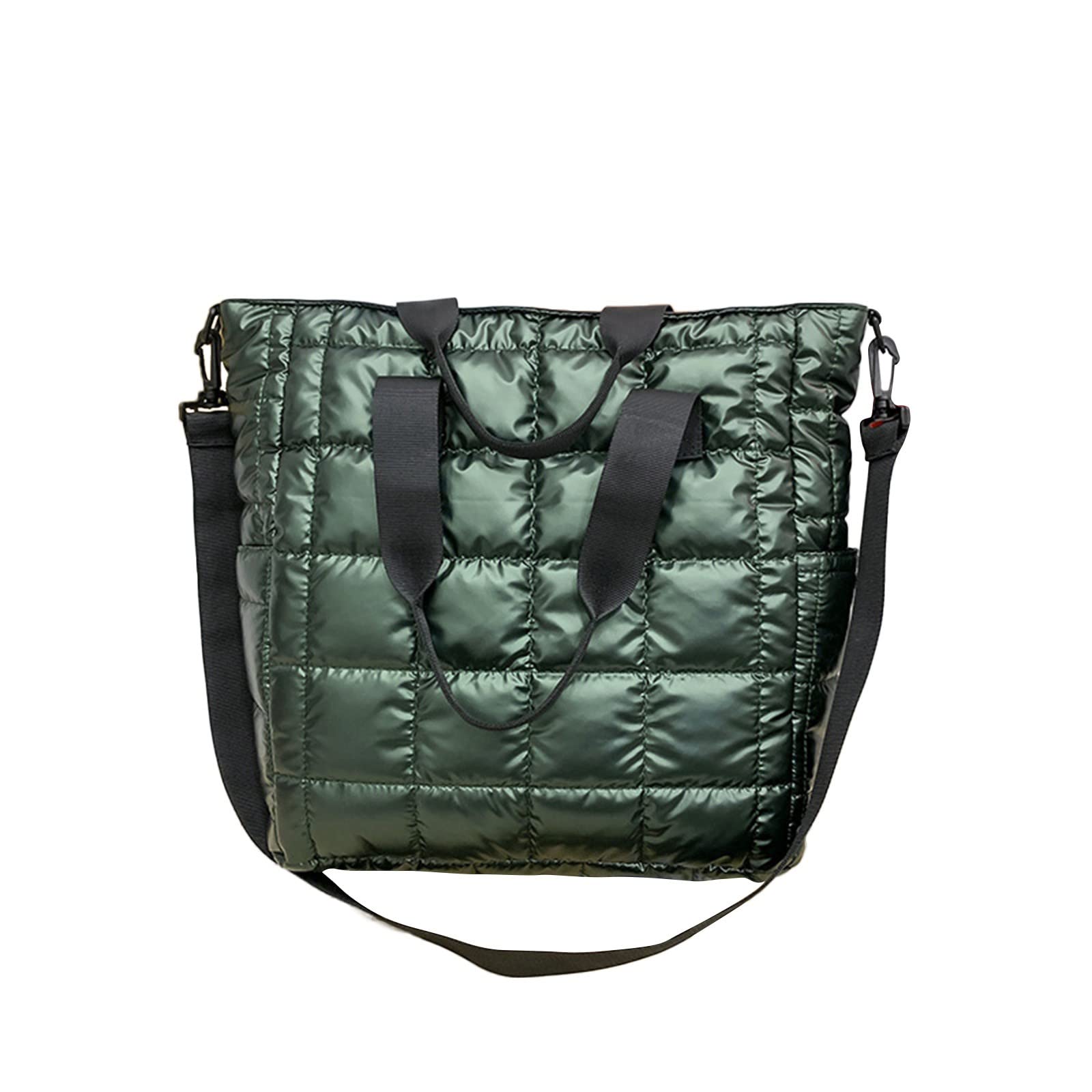 Stylish Women's Solid Color Plaid Quilted Shoulder Bag - Large Capacity Zippered Tote for Work, Travel & Shopping (Green, One Size) - Perfect for Office, Commuting & Weekend Outings