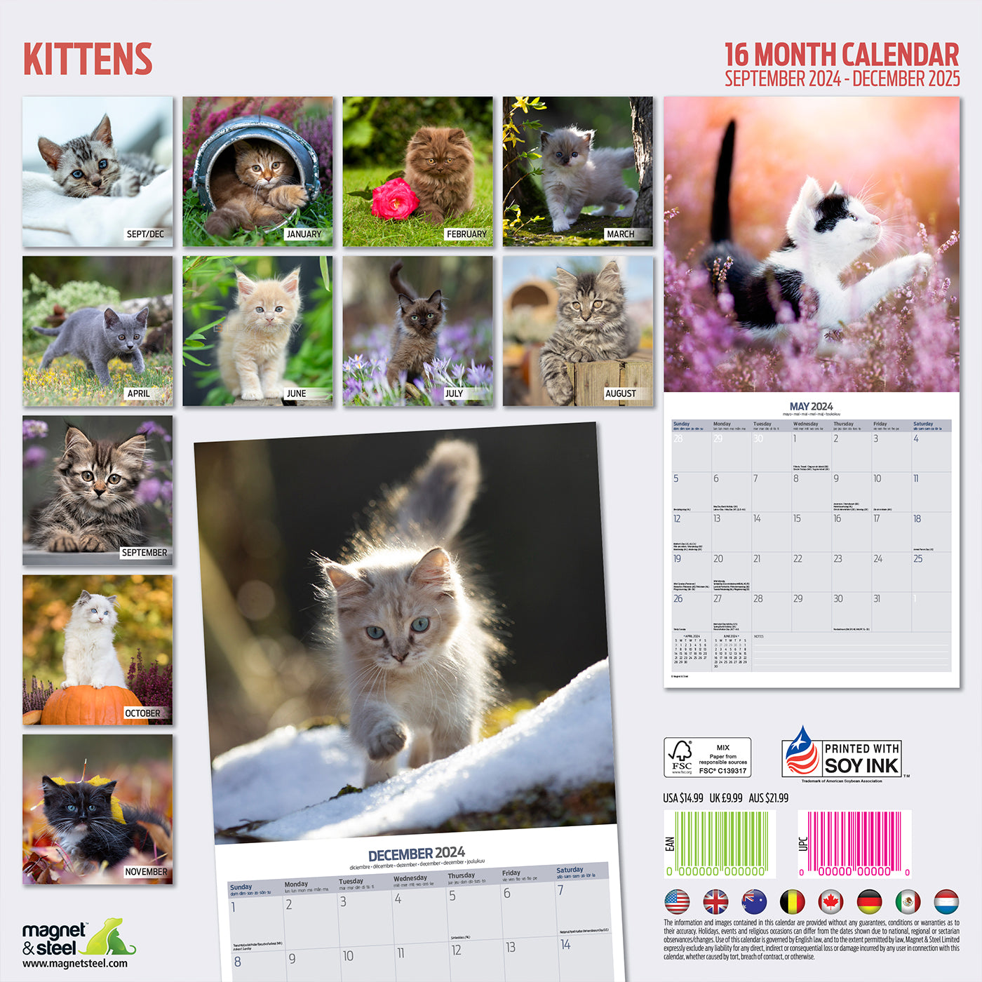 2025 Kittens Traditional Wall Calendar - Cute Cat Theme for Home & Office Decor, Gift Idea for Cat Lovers, Perfect for Planning & Organization