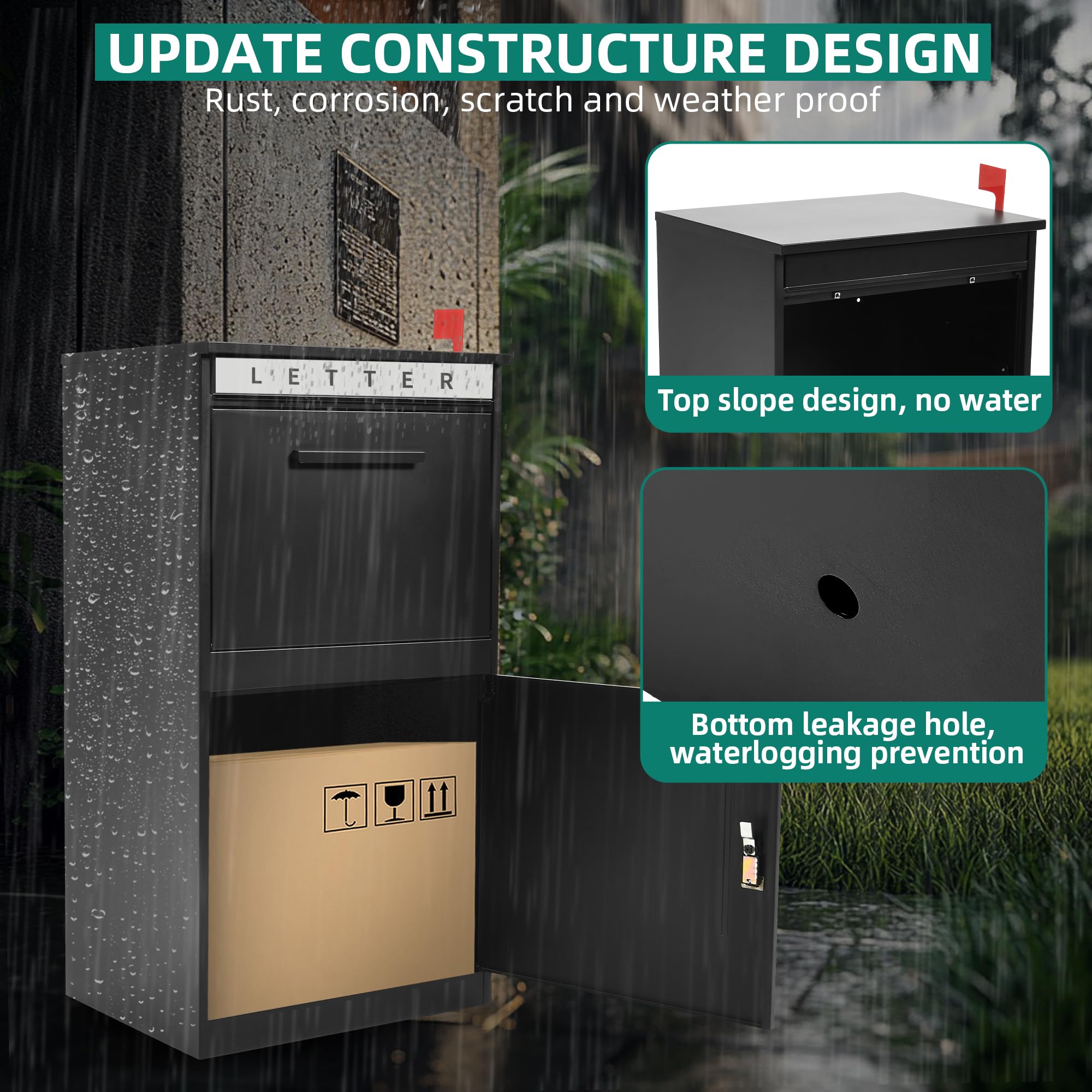 YITAHOME 18.9x15x35.4 Inch Large Outdoor Package Delivery Box with Coded Lock - Waterproof Anti-Theft Parcel Drop Box for House, Porch, Curbside - Perfect for Secure Online Shopping Deliveries & Contactless Package Storage - Black