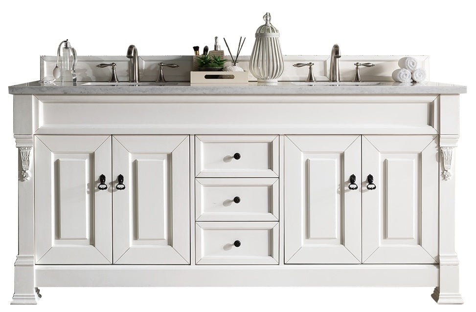 Brookfield 72 Inch Double Bathroom Vanity with Bright White Finish and 3CM Arctic Fall Solid Surface Top - Perfect for Master Bathrooms and Modern Home Renovations