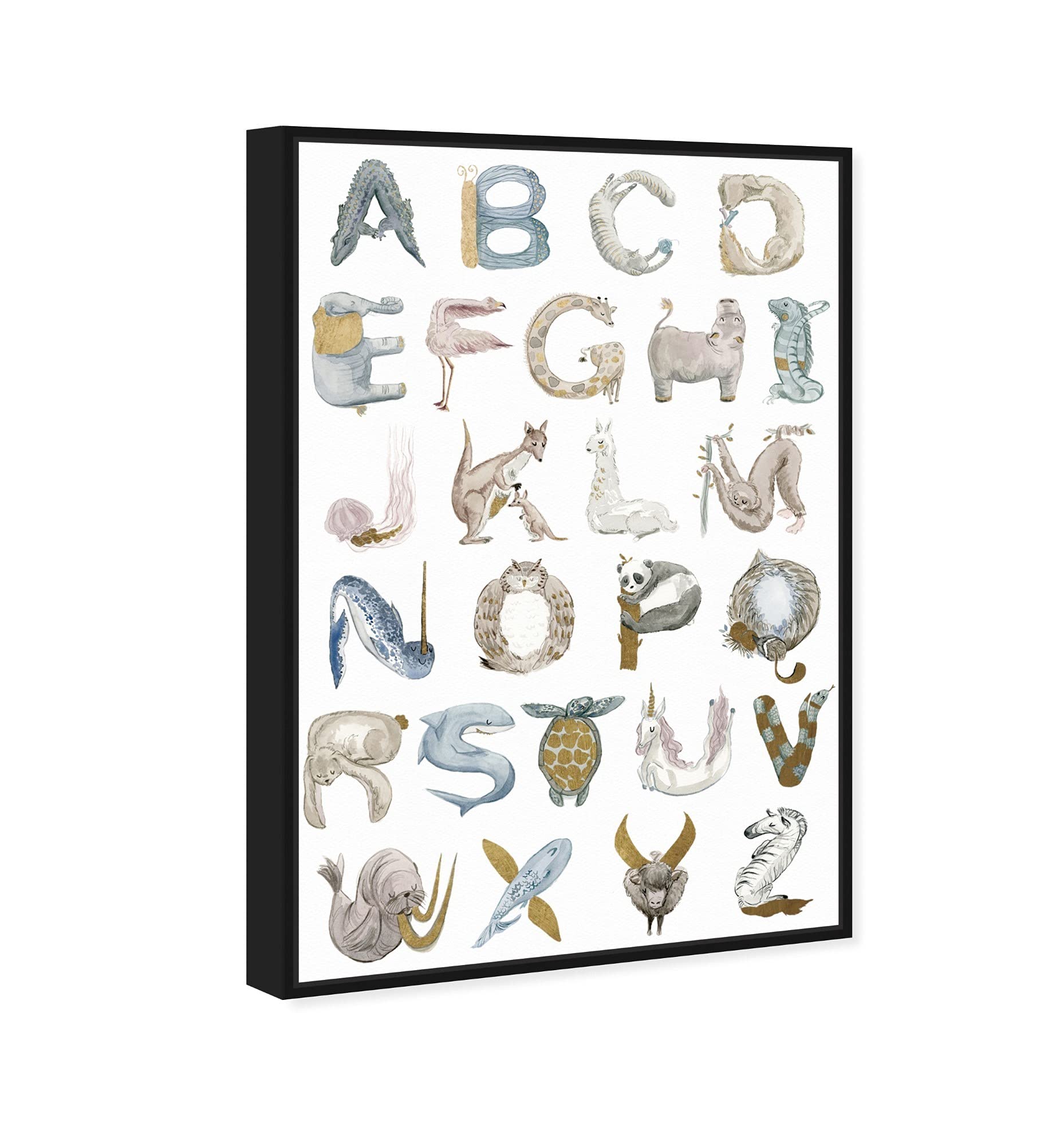 Oliver Gal Artist Co. Wild Life Alphabet Gold Framed Canvas Prints - Animal Wall Art for Nursery, Kids Room & Home Decor | Premium Baby Animals Artwork