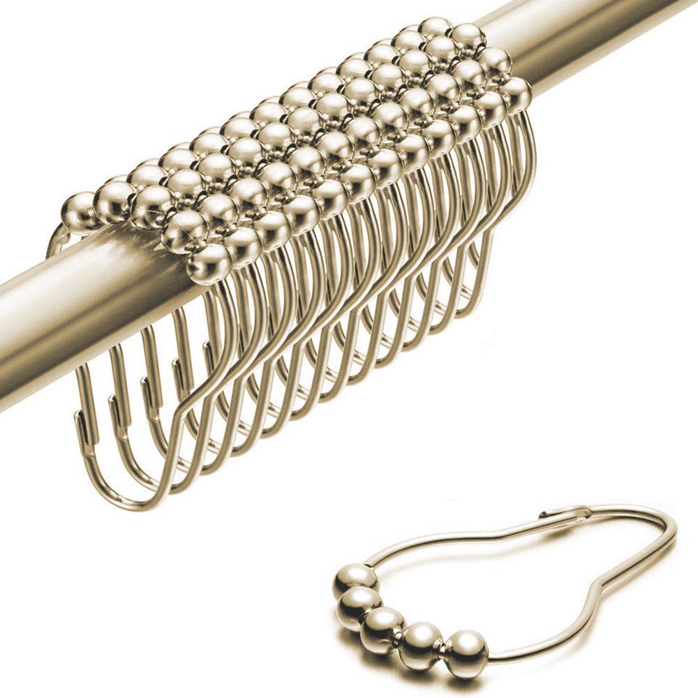 Premium 12-Pack Stainless Steel Shower Curtain Hooks & Rings - Polished Nickel Finish for Bathroom Shower Rods - Rustproof & Durable - Perfect for Bathroom, Spa, Hotel & Home Decor
