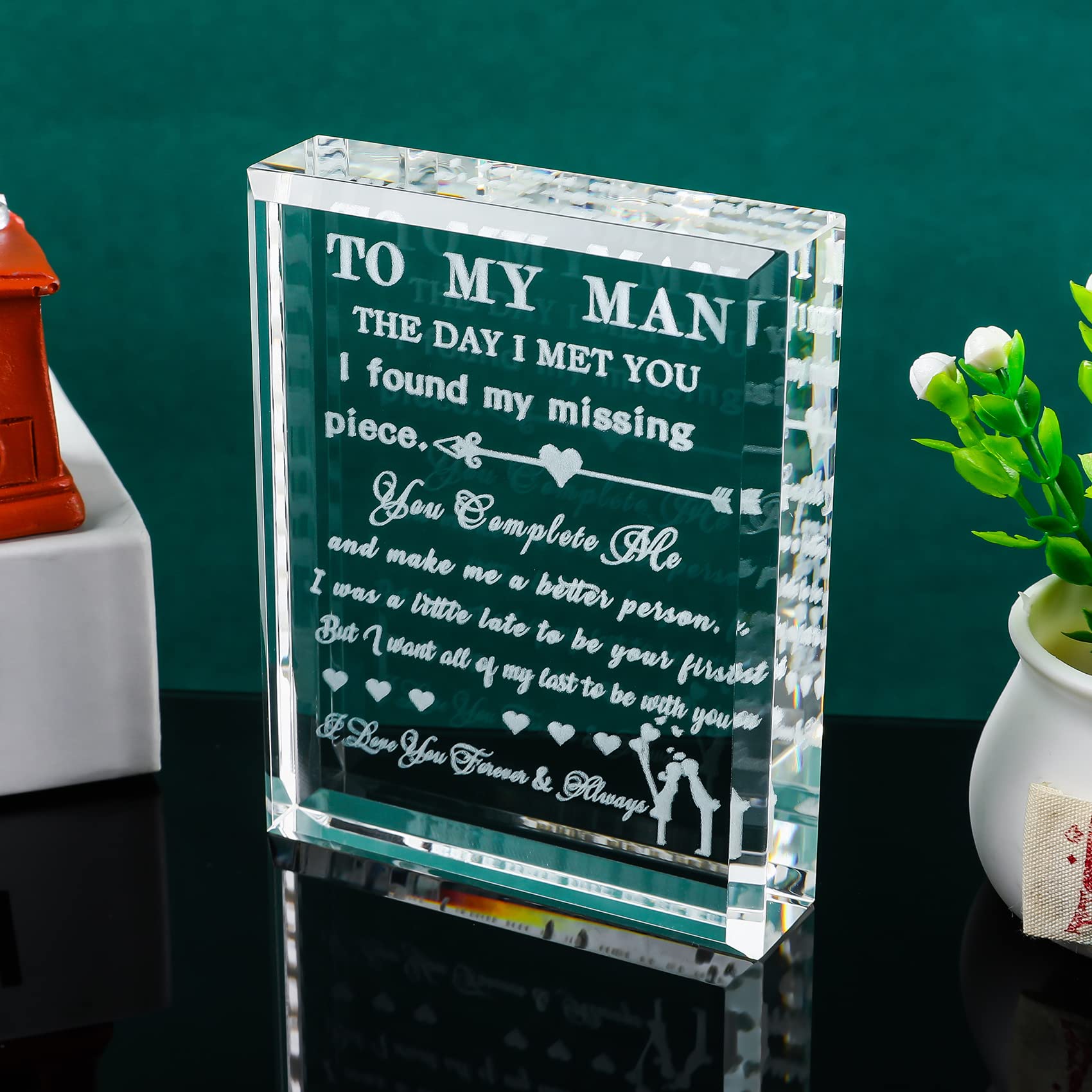 Romantic Crystal Keepsake Gift for Husband, Boyfriend or Fiance - Personalized Anniversary & Birthday Present for Men - Perfect for Valentine's Day, Wedding Gifts & Special Occasions