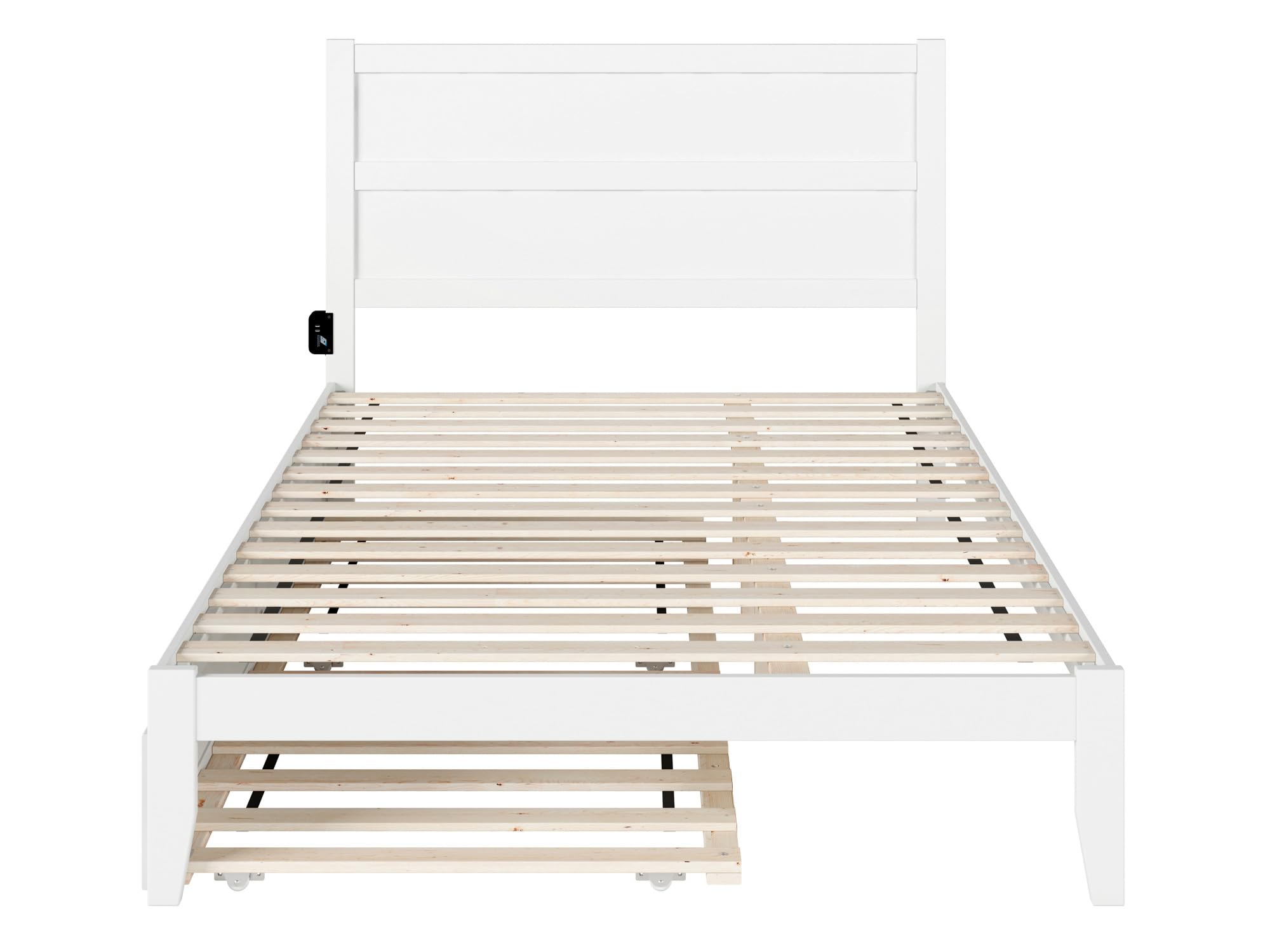 AFI NoHo Queen Size Platform Bed with Twin XL Trundle & USB Charging Station - Modern White Wooden Bed Frame with Storage Drawers | Perfect for Small Spaces, Guest Rooms & Multi-Functional Bedrooms
