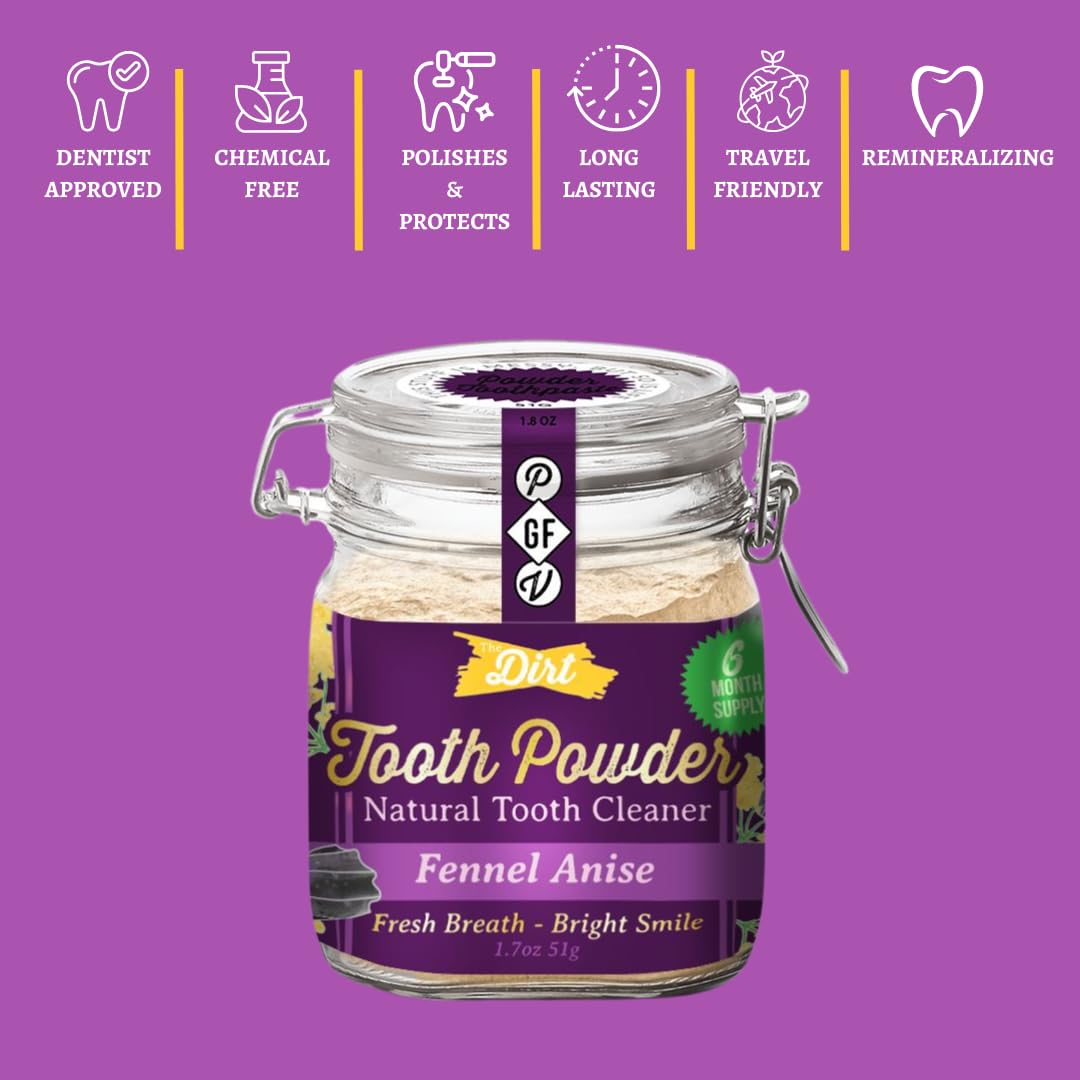 Natural Fluoride-Free Teeth Whitening Powder with Hydroxyapatite | Remineralizing Tooth Powder | Vegan, Gluten-Free & Organic | Fennel Anise Flavor (51g, 6 Month Supply) | Perfect for Sensitive Teeth & Eco-Friendly Oral Care