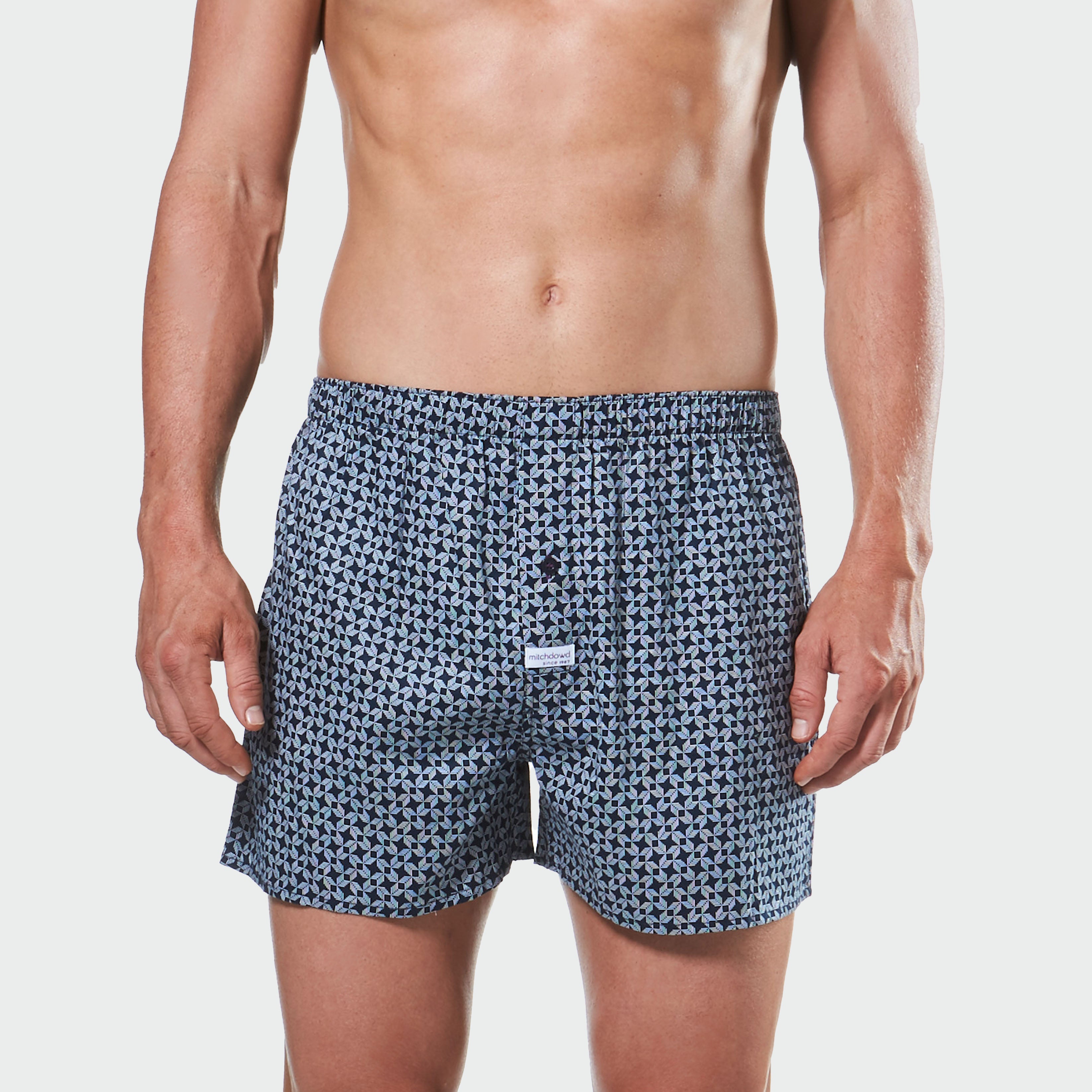 Premium Men's Samurai Geo Soft Wash Woven Boxer Briefs - Navy Blue Cotton Underwear for Comfort & Style | Perfect for Gym, Lounge & Everyday Wear