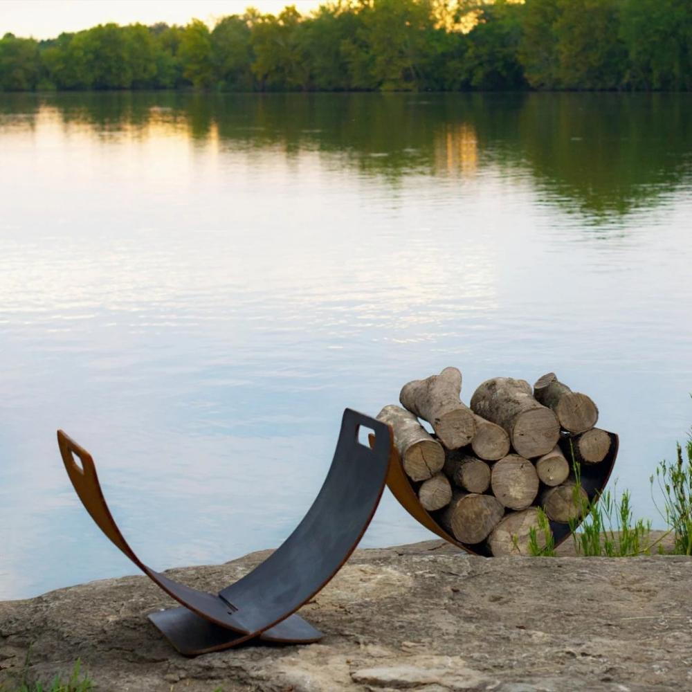 Handcrafted Fire Pit Art Wings in Flight Log Rack - Premium Outdoor Firewood Holder for Patio, Backyard & Camping | WOF Series