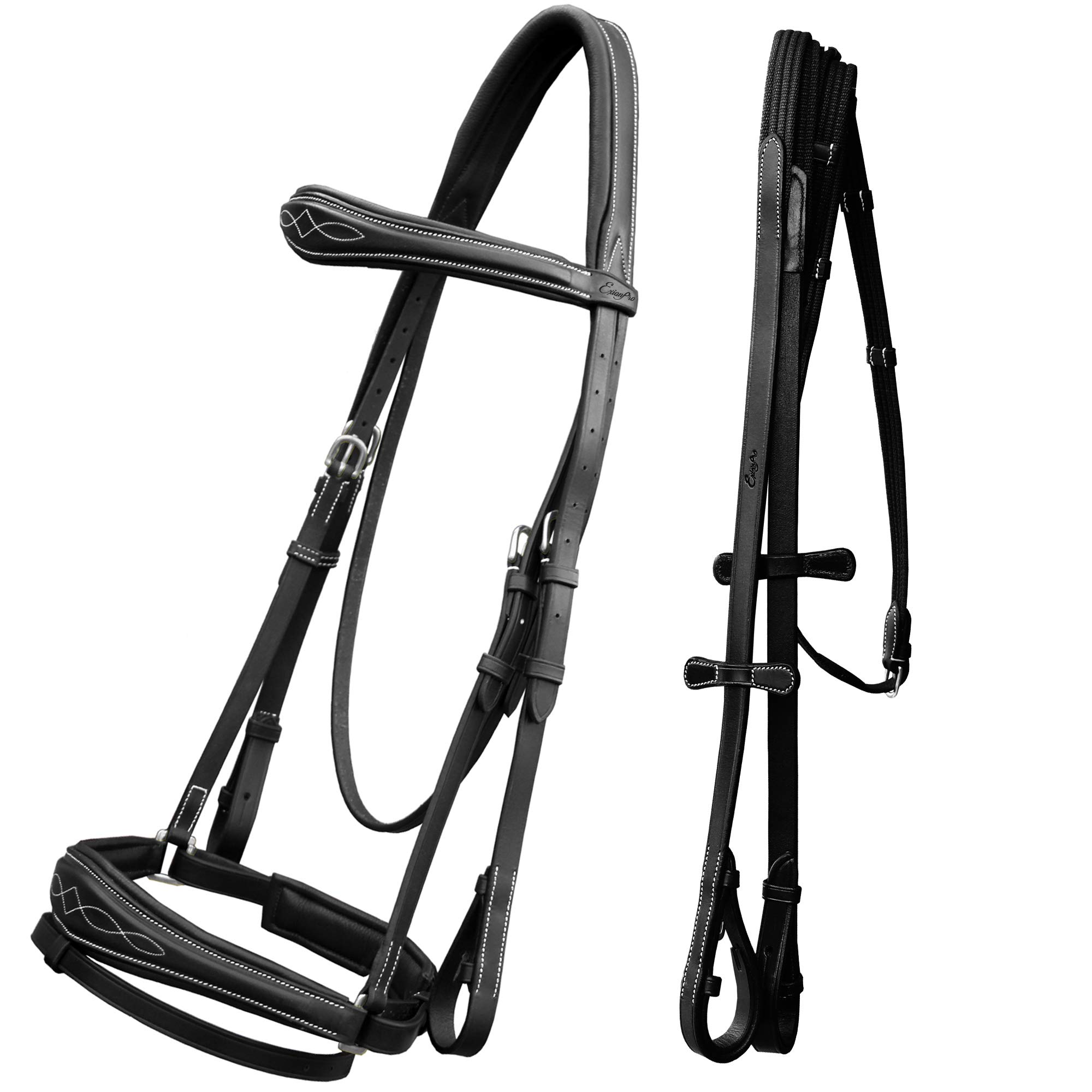Premium Horse Dressage Bridle with Soft Padded Anatomic Crank Noseband & Reins - Comfortable Equestrian Training Gear for Dressage, Jumping & Riding Lessons